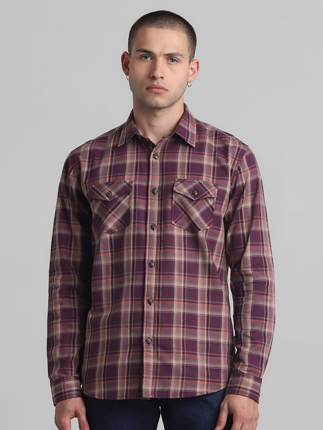 

Jack & Jones Regular Fit Cotton Tartan Checks Opaque Checked Casual Shirt, Maroon