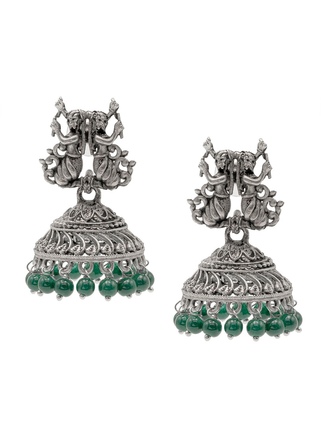 

Shining Jewel - By Shivansh Silver Plated Dome Shaped Oxidised Jhumkas
