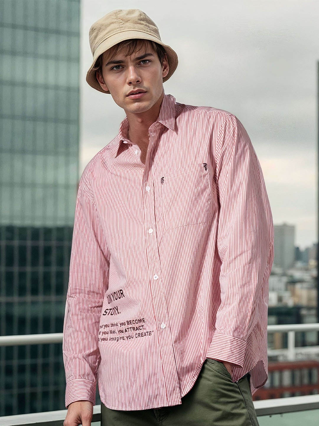 

H&M Cotton Striped Typography Print Shirt, Red
