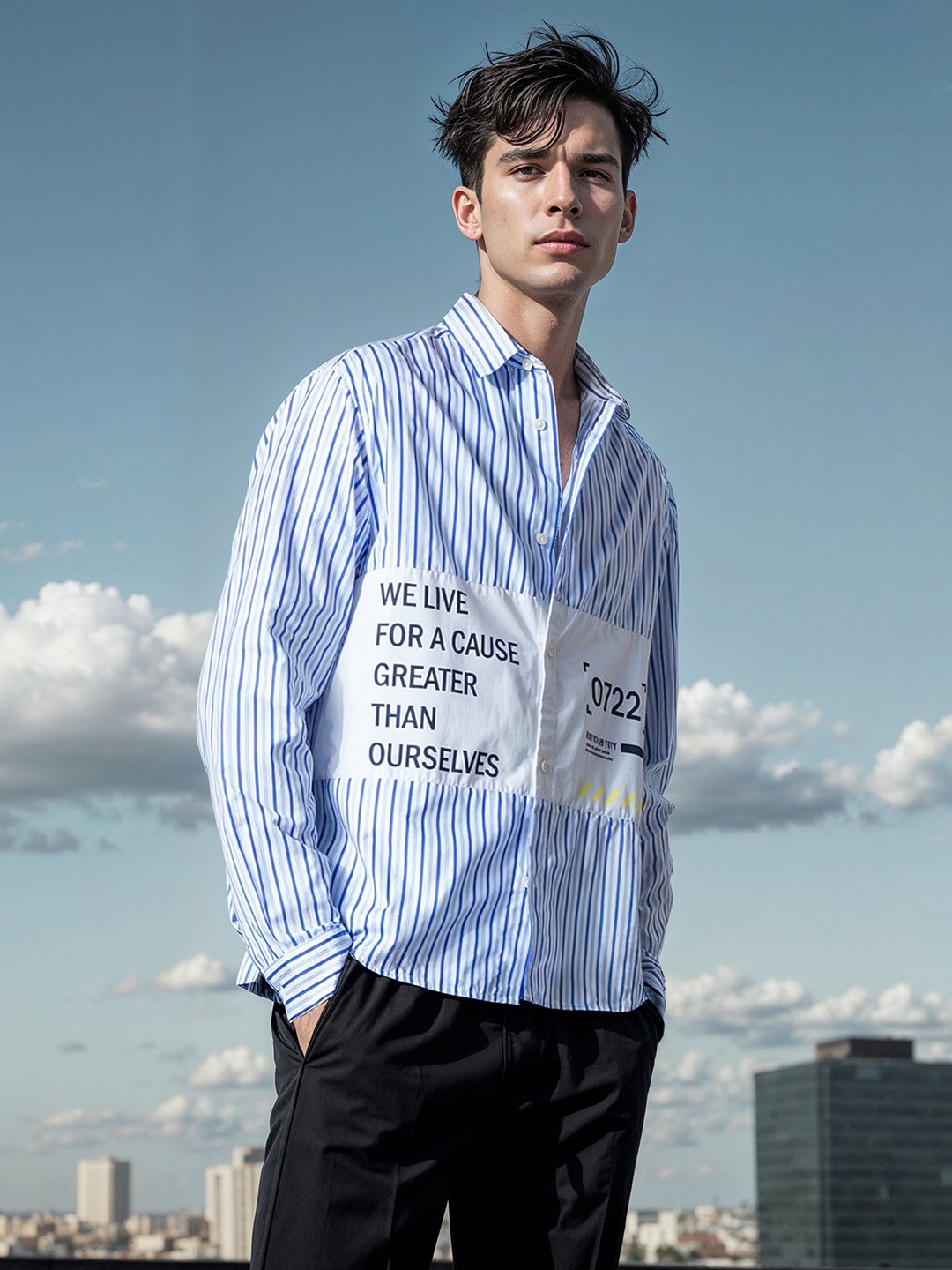 

H&M Cotton Striped Typography Print Shirt, White