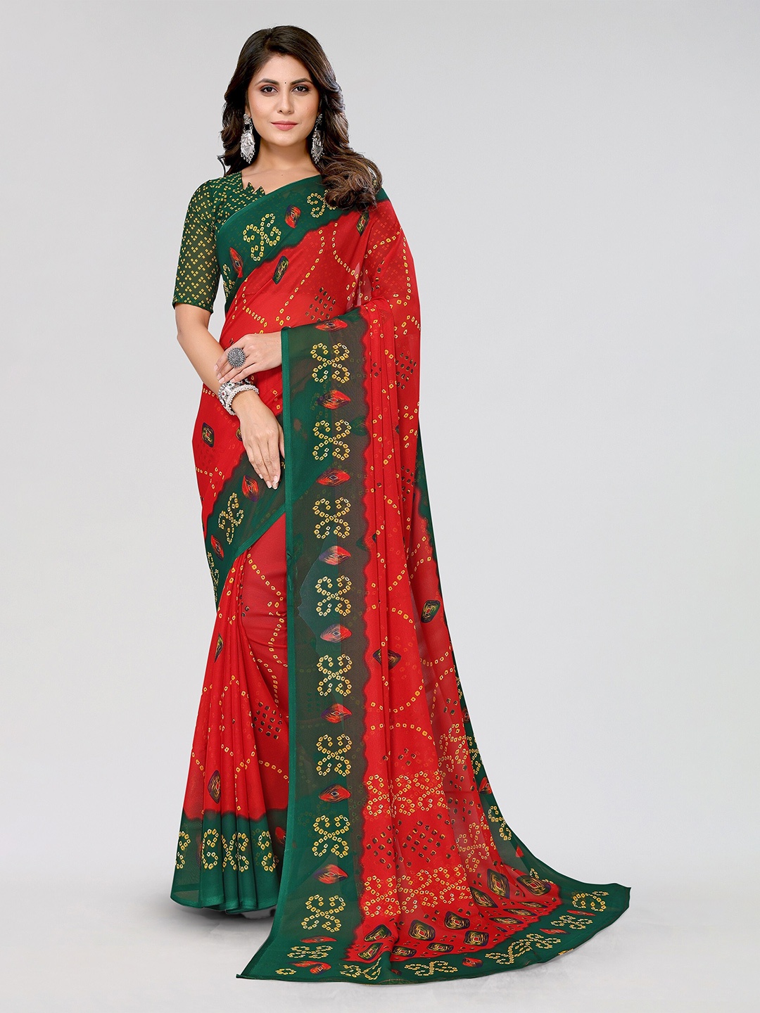 

KALINI Ethnic Motifs Silk Cotton Saree, Red