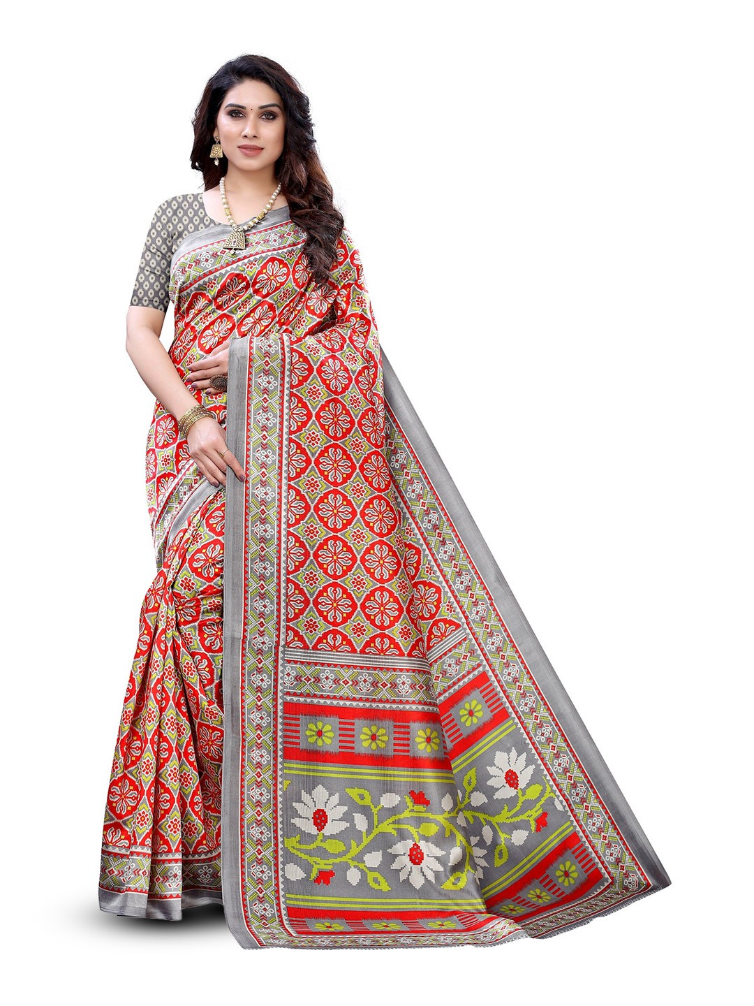 

KALINI Ethnic Motifs Silk Cotton Saree, Red