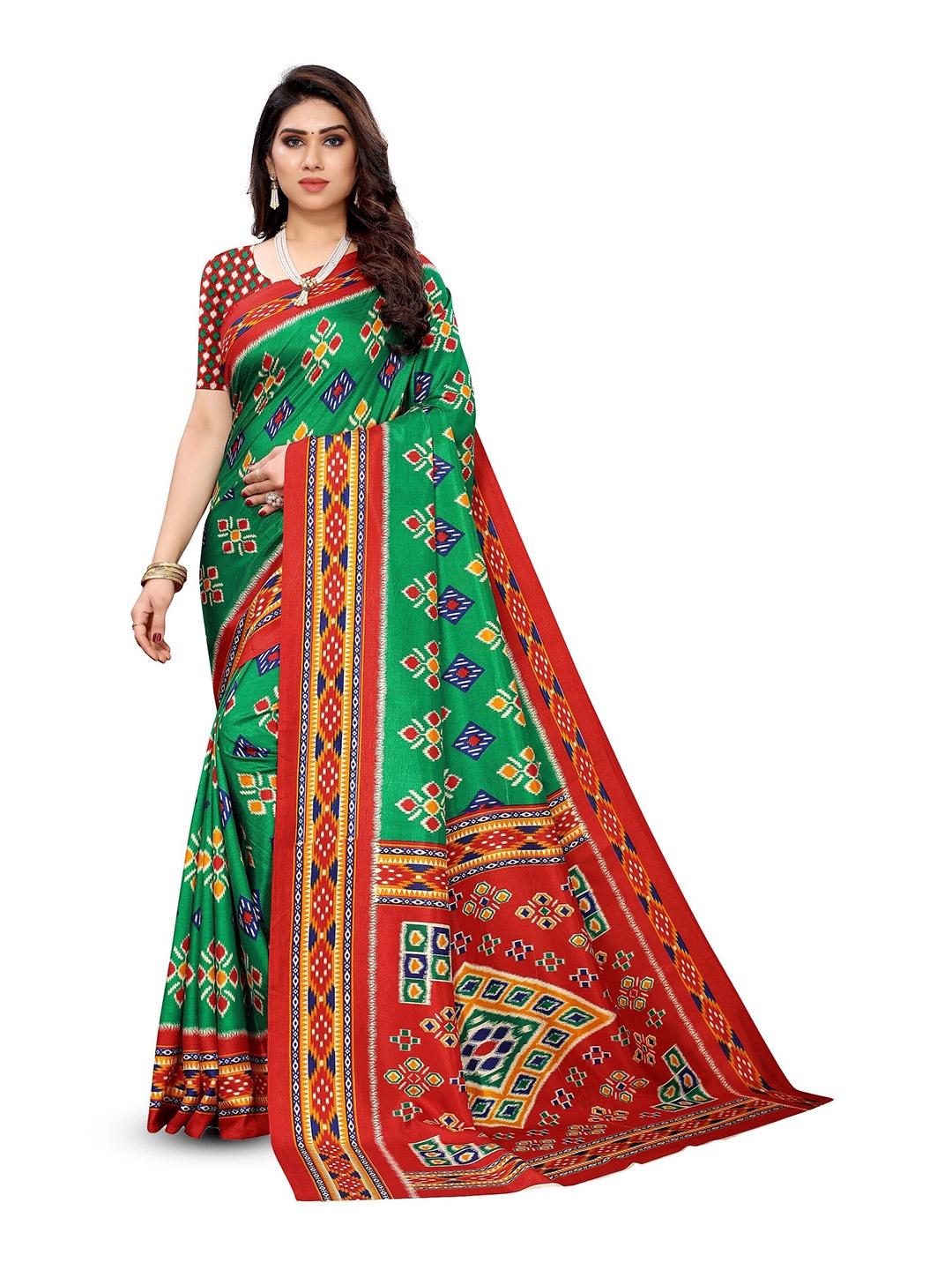 

KALINI Ethnic Motifs Silk Cotton Saree, Green
