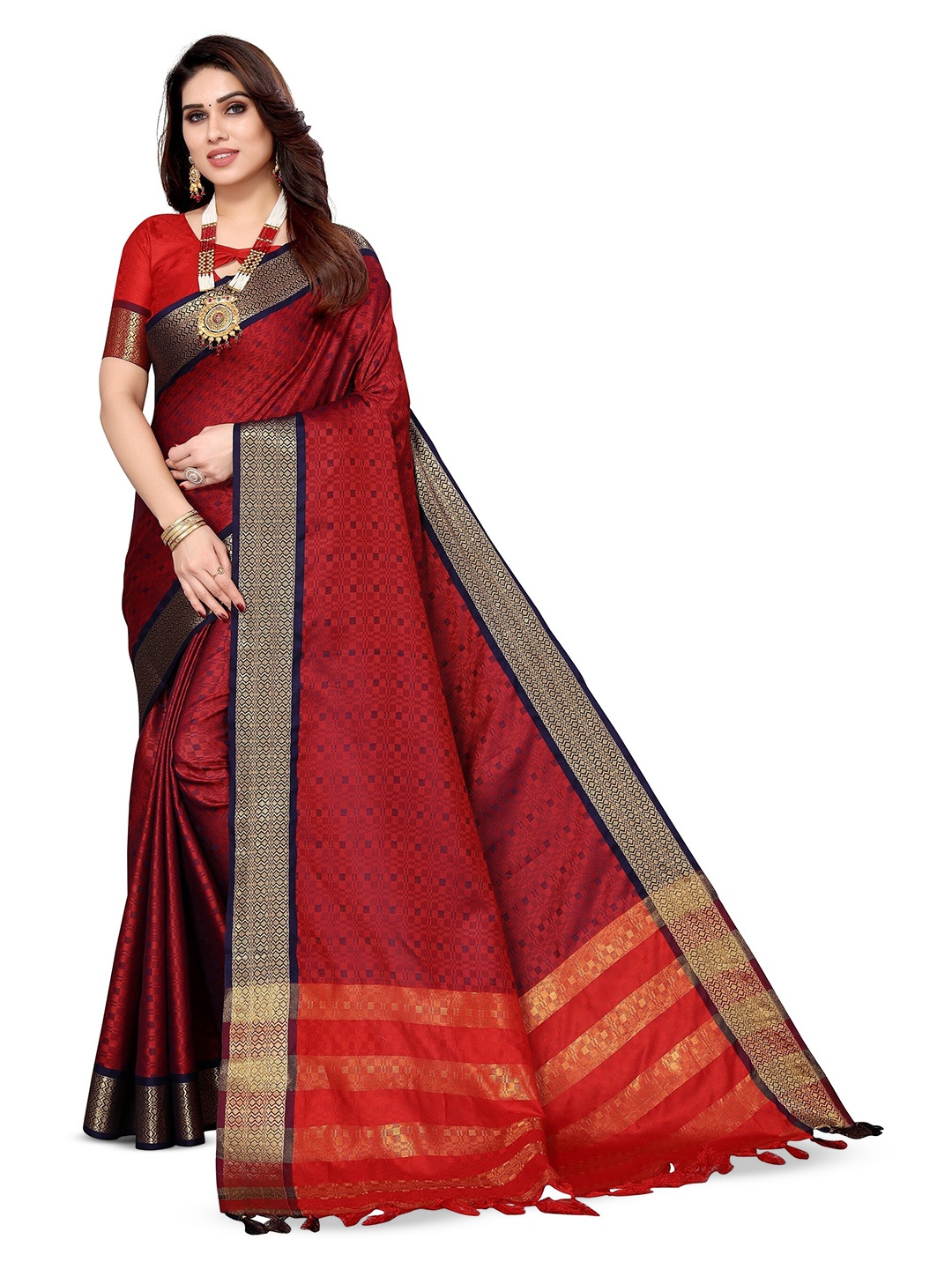 

KALINI Ethnic Motifs Zari Silk Cotton Kanjeevaram Saree, Maroon