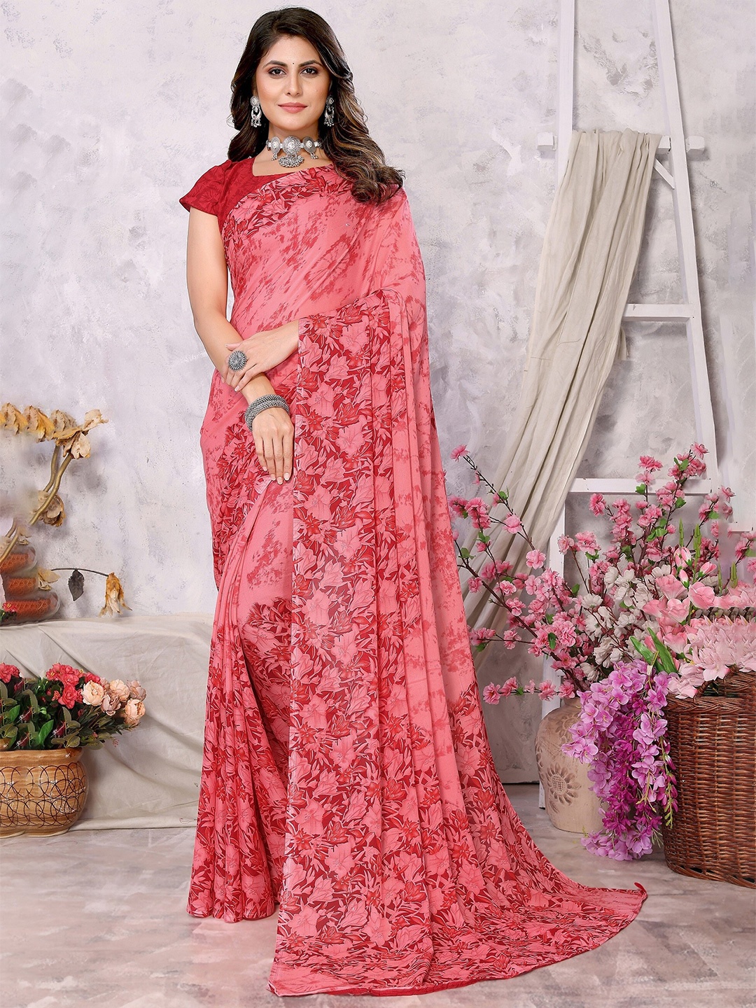 

KALINI Ethnic Motifs Silk Cotton Saree, Peach