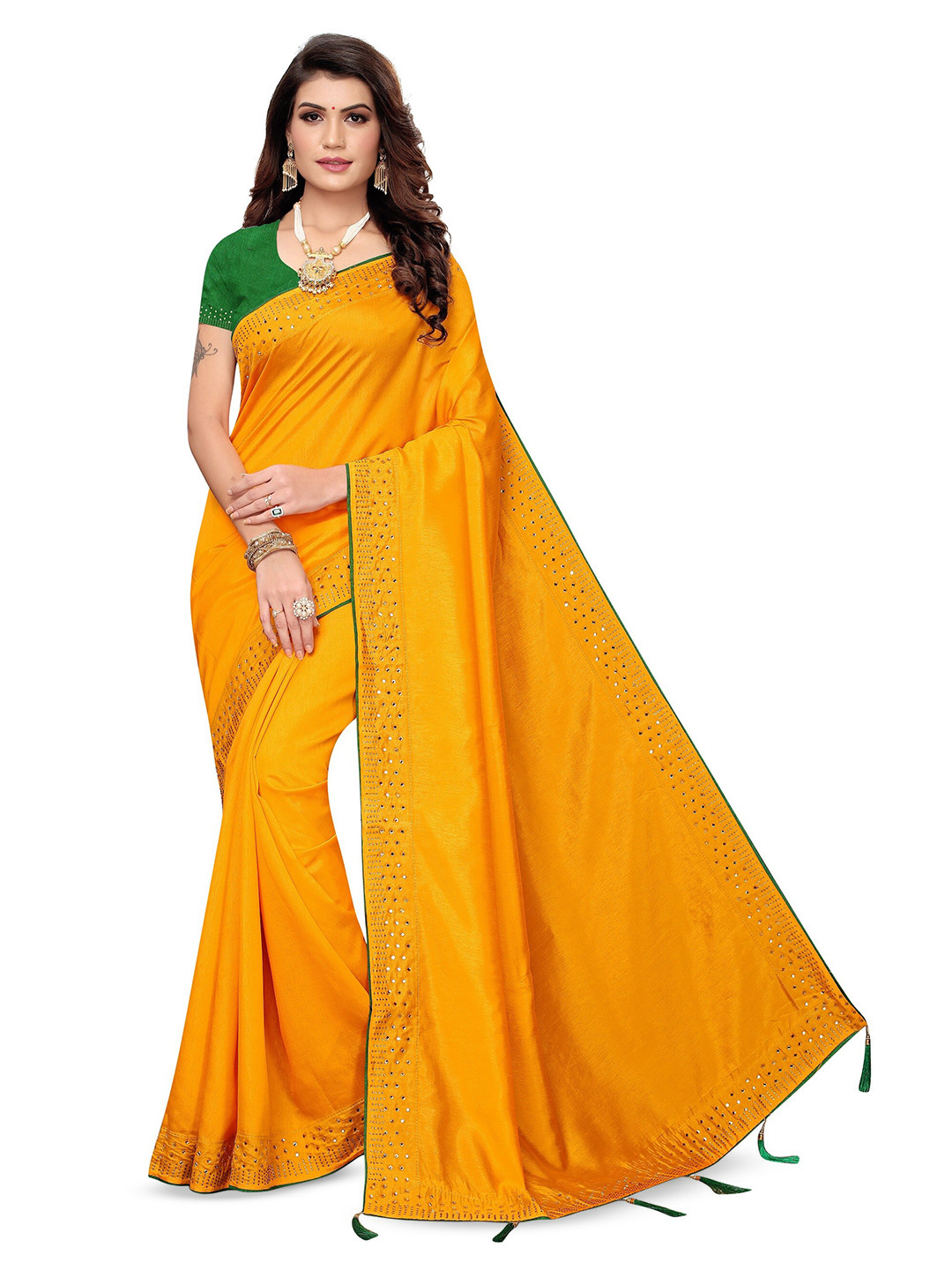 

KALINI Silk Cotton Kanjeevaram Saree, Yellow