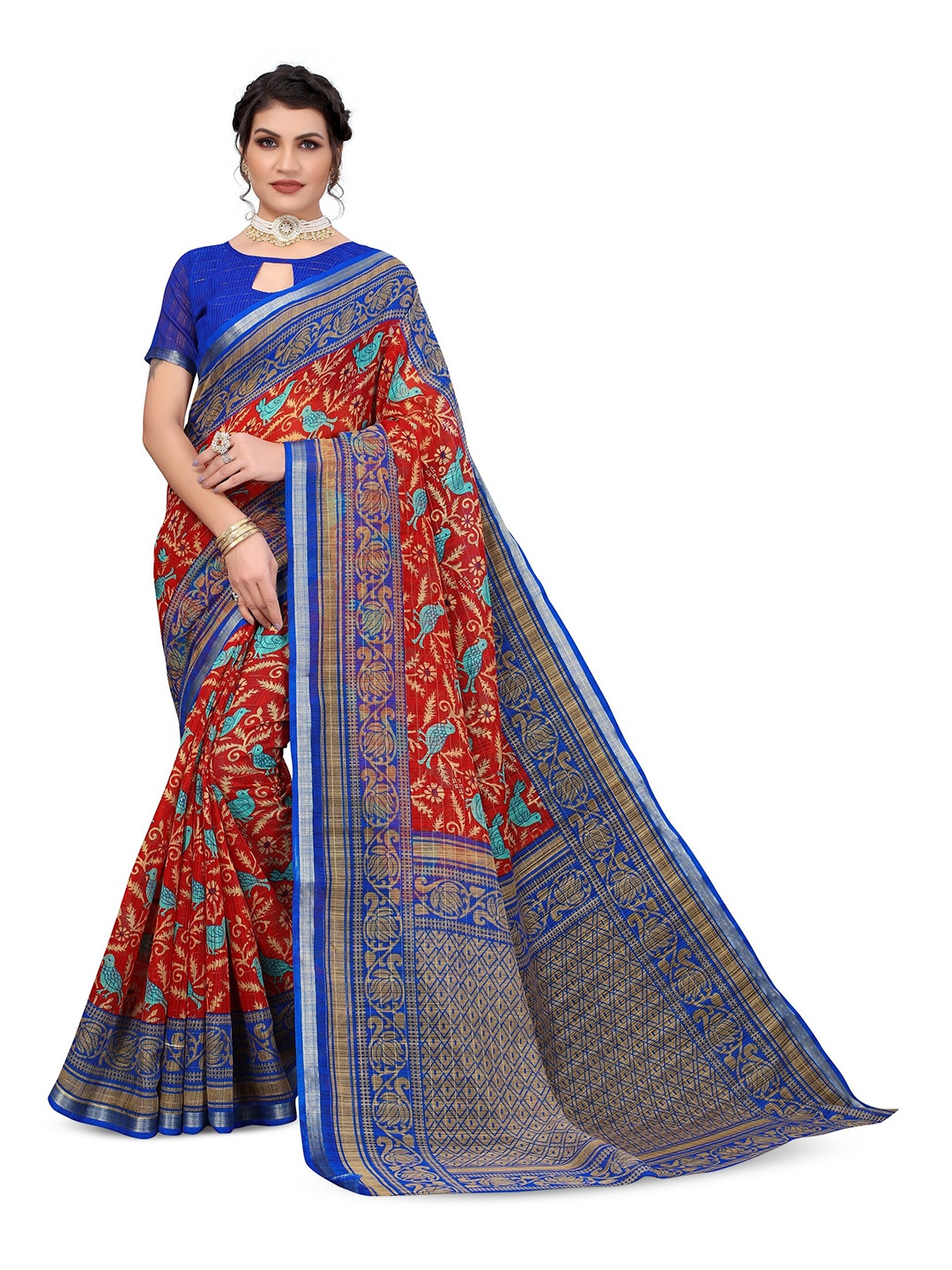

KALINI Ethnic Motifs Zari Silk Cotton Kanjeevaram Saree, Blue