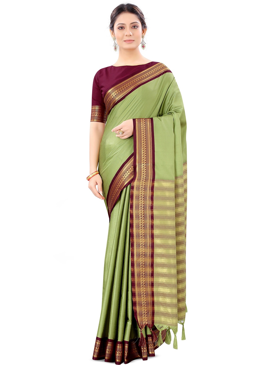 

KALINI Zari Silk Cotton Kanjeevaram Saree, Green