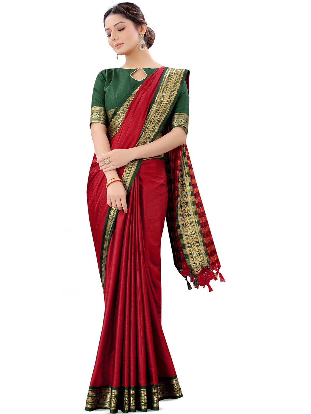 

KALINI Zari Silk Cotton Kanjeevaram Saree, Red