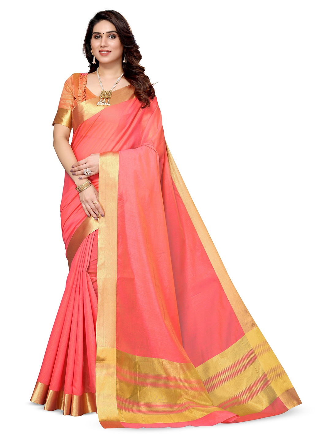 

KALINI Zari Silk Cotton Kanjeevaram Saree, Orange