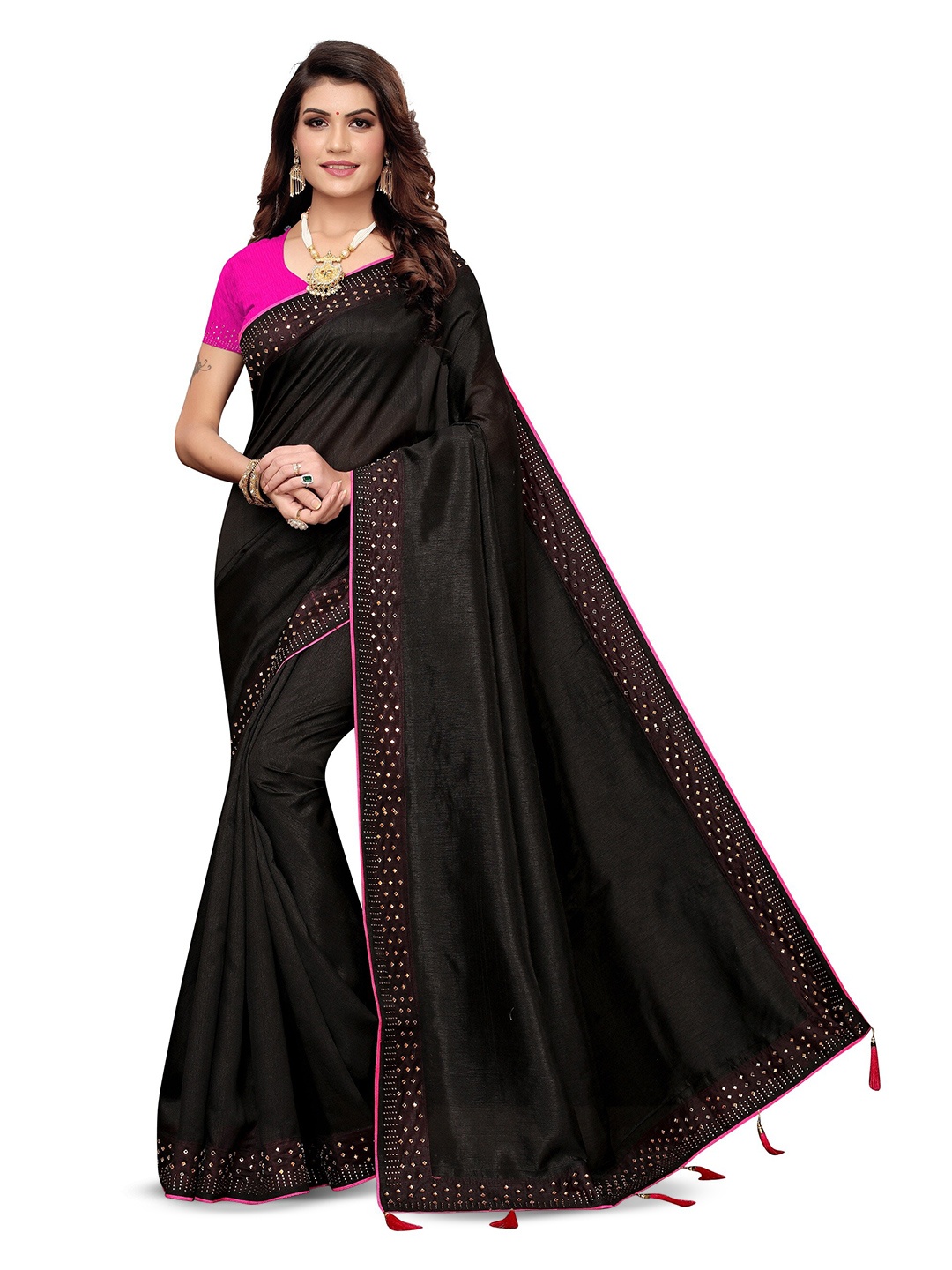 

KALINI Silk Cotton Kanjeevaram Saree, Black