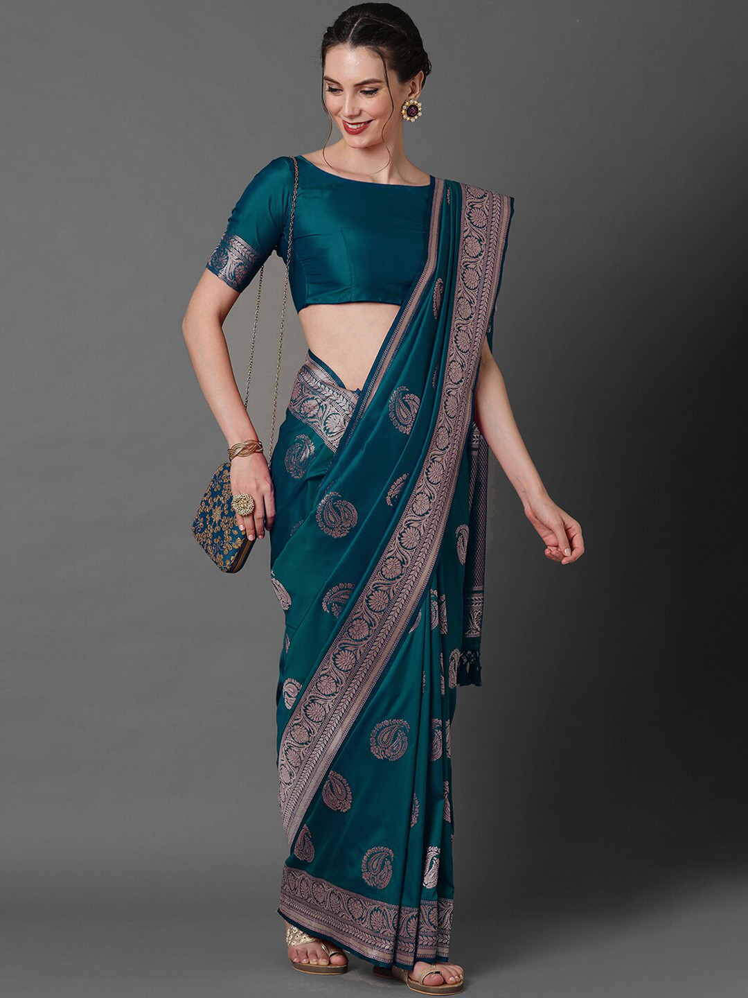 

Mitera Woven Design Zari Banarasi Saree, Teal