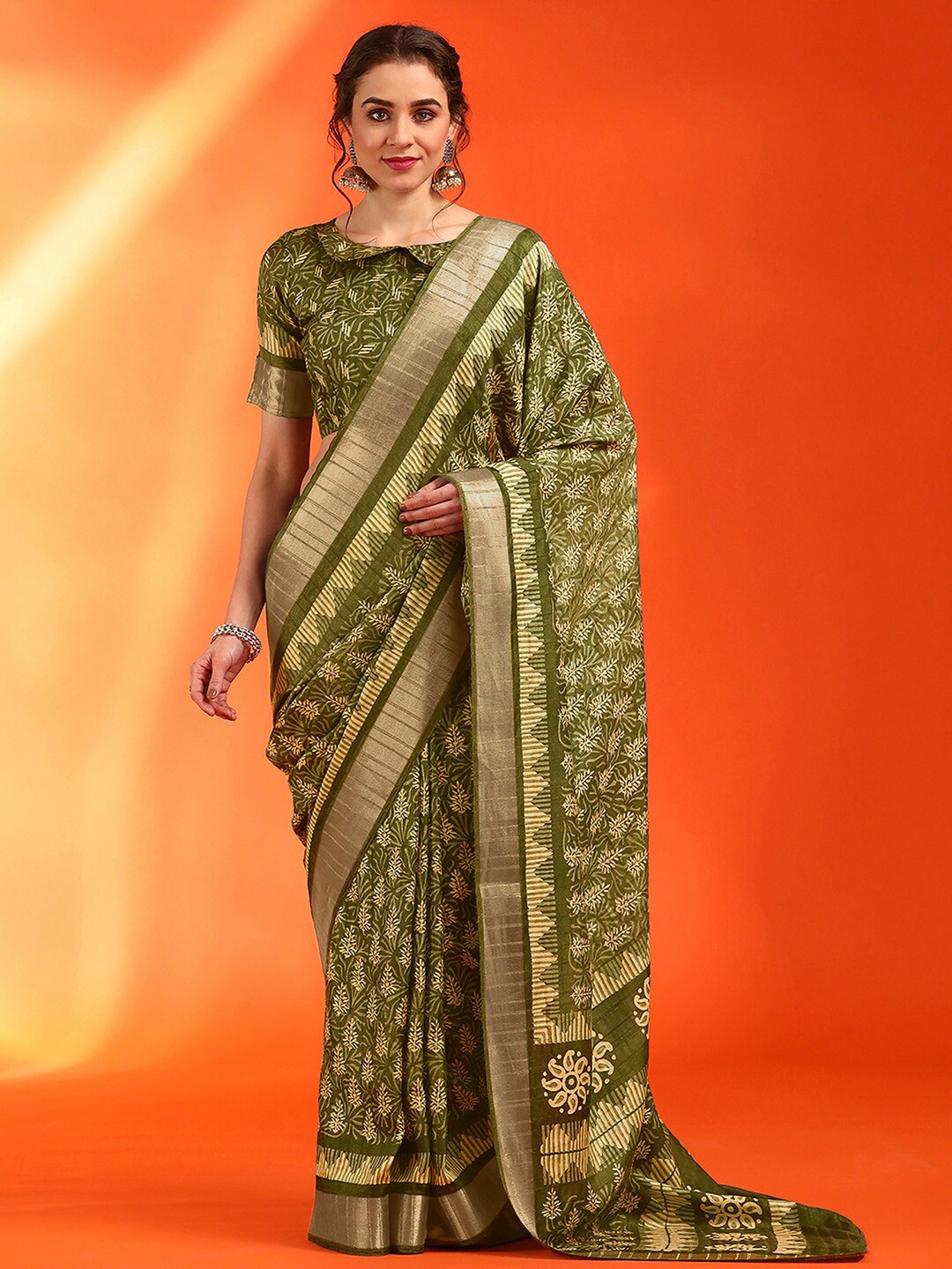 

Saree mall Ethnic Motifs Zari Sungudi Sarees, Olive