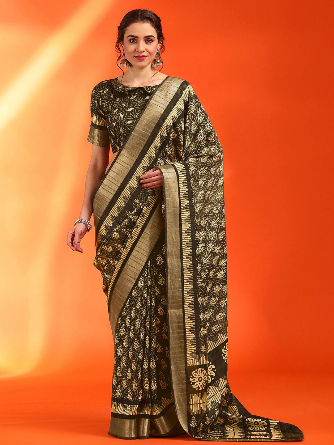 

Saree mall Ethnic Motifs Zari Sungudi Sarees, Olive