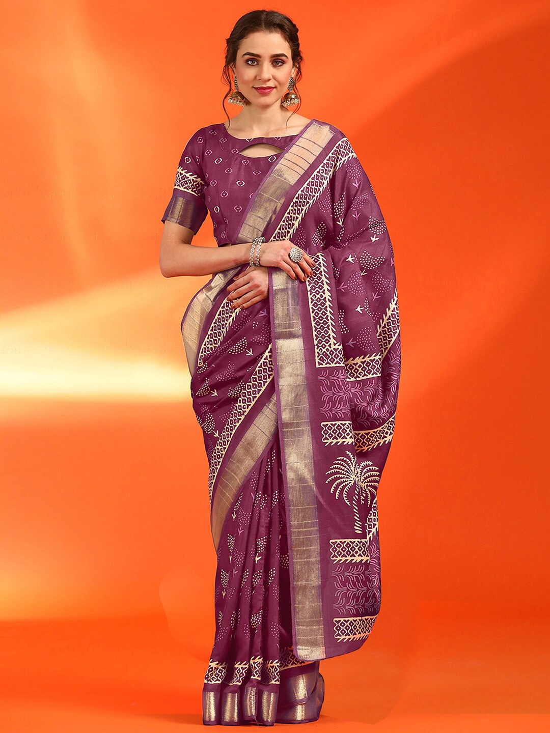 

Saree mall Floral Zari Sungudi Sarees, Magenta