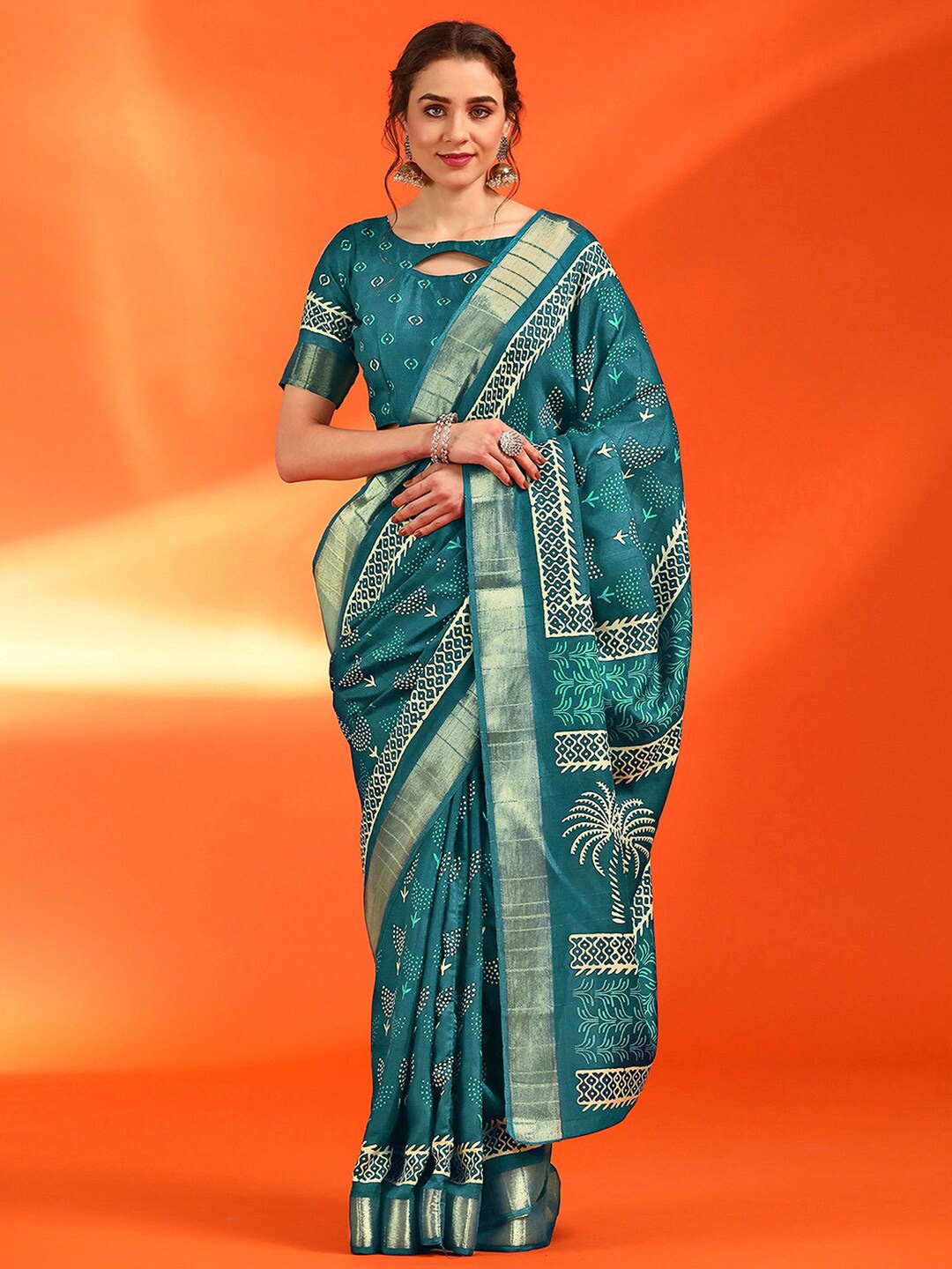 

Saree mall Woven Design Zari Sungudi Sarees, Blue