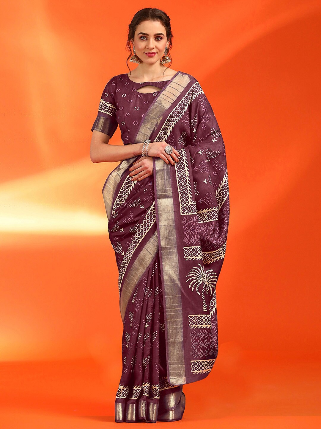 

Saree mall Ethnic Motifs Zari Sungudi Sarees, Burgundy