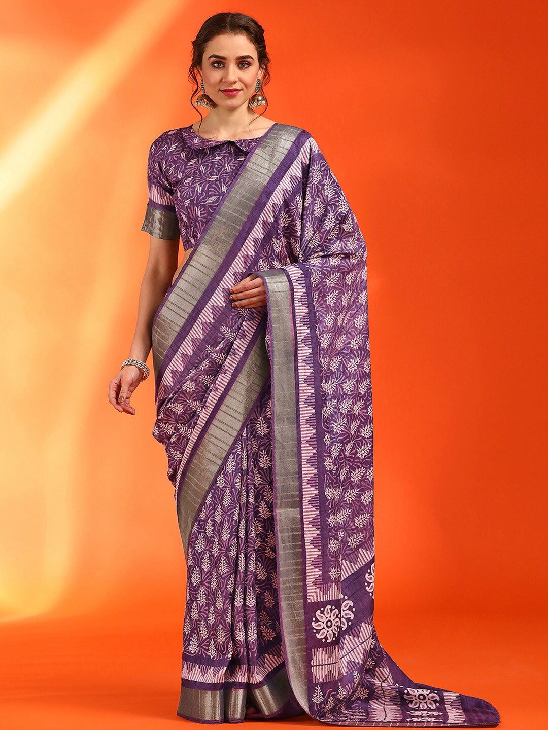 

Saree mall Ethnic Motifs Zari Sungudi Sarees, Violet