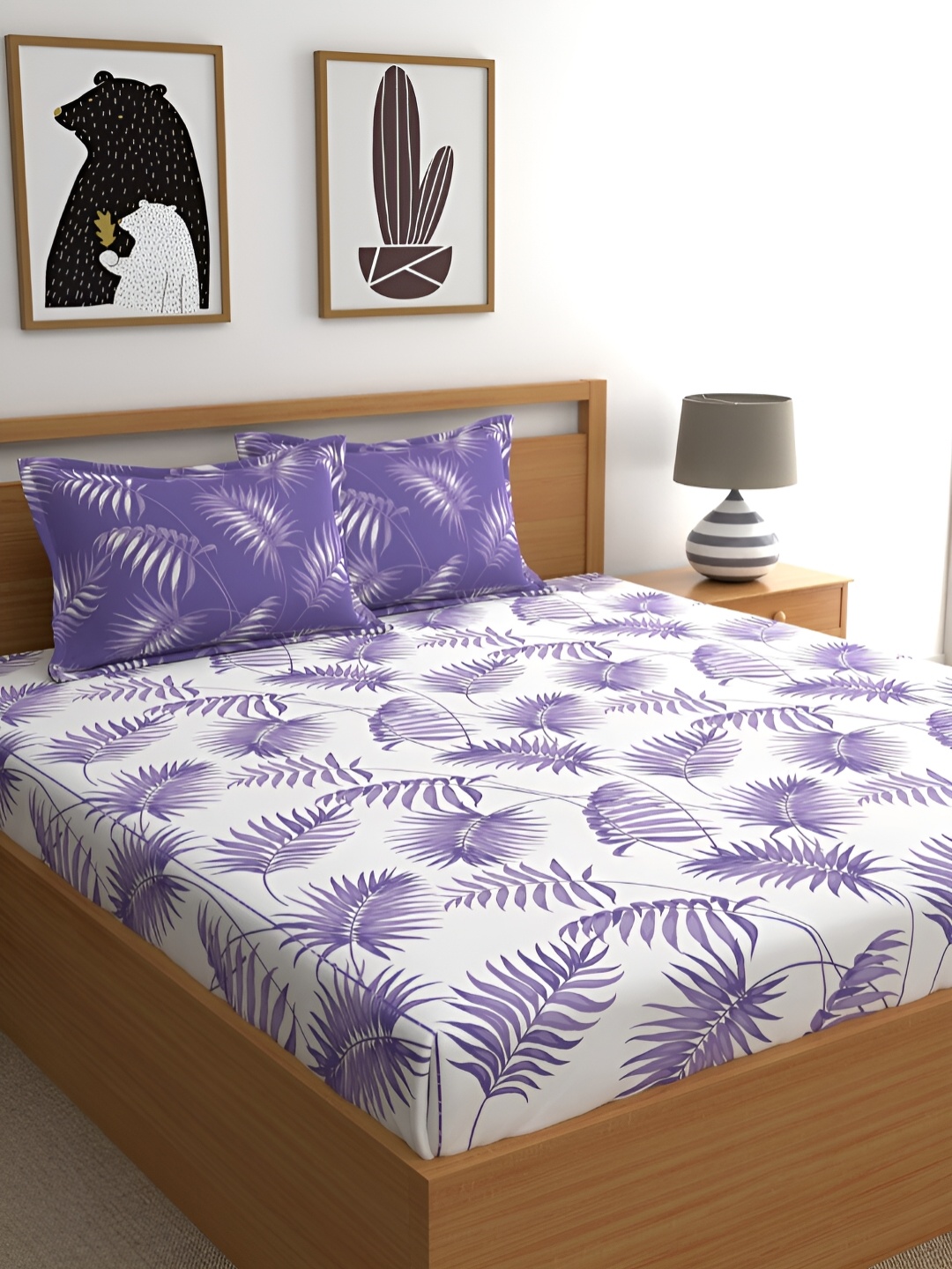 

Home Ecstasy Purple & White Floral 140 TC Queen Bedsheet with 2 Pillow Covers