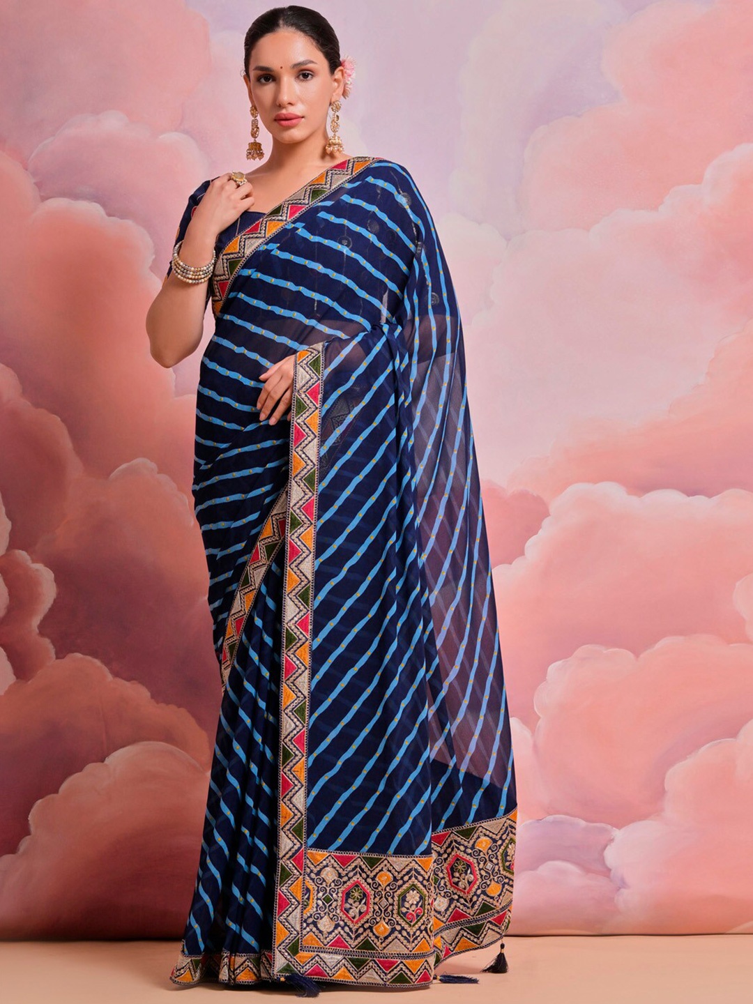 

Anouk Leheriya Sequinned Pure Georgette Saree, Navy blue