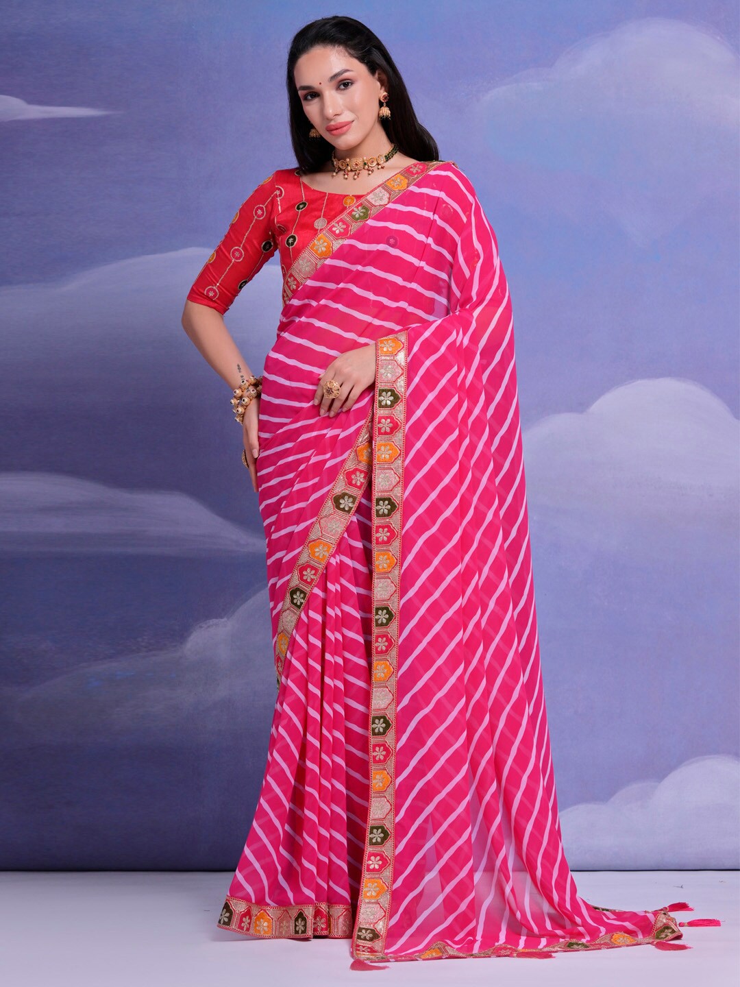 

Anouk Leheriya Embroidered Pure Georgette Saree, Pink