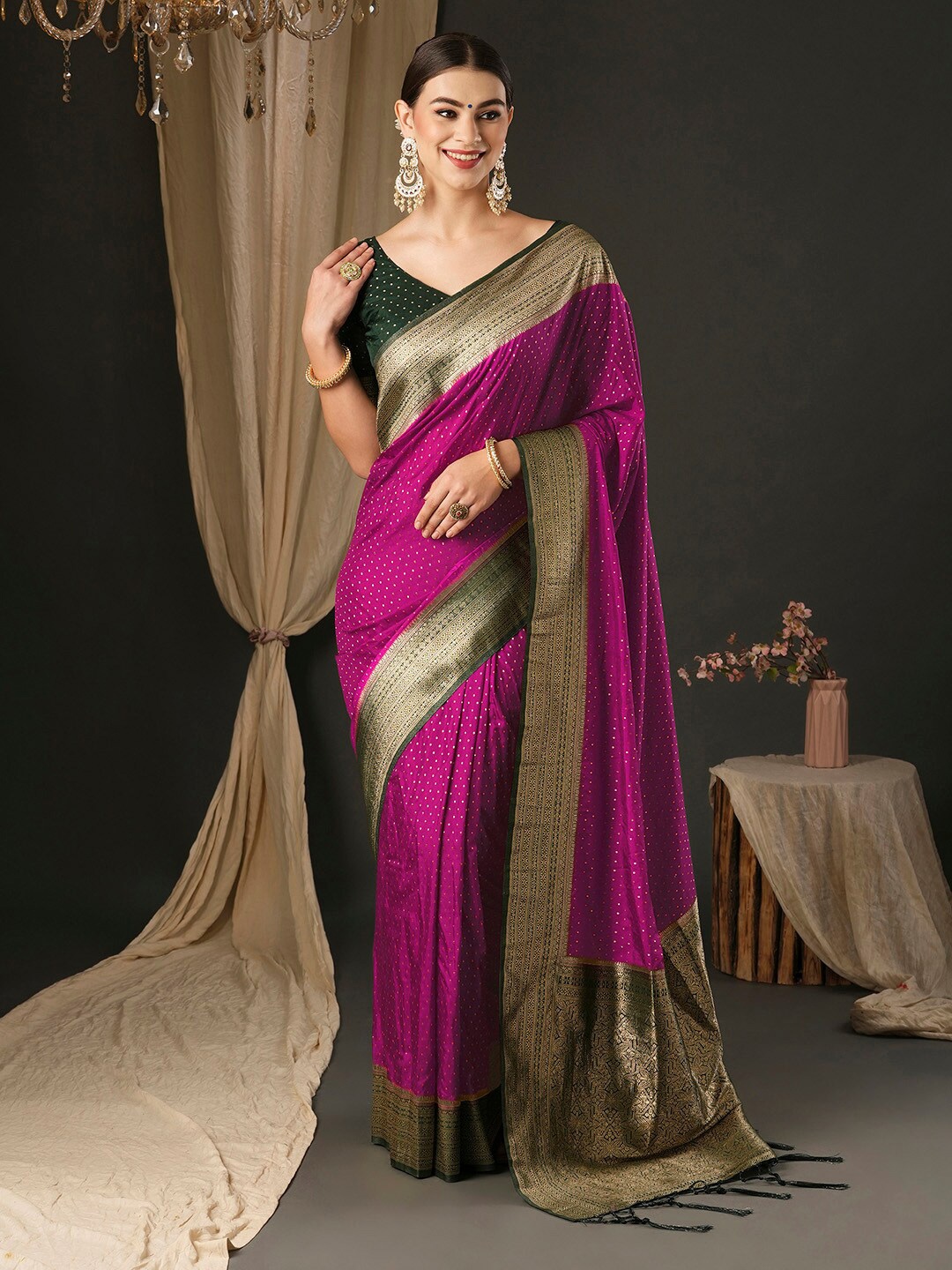 

Anouk Polka Dot Zari Banarasi Saree, Pink