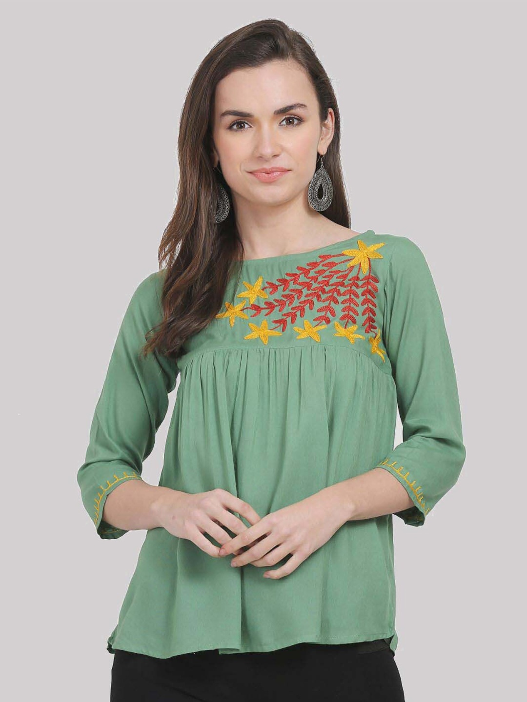 

SAAKAA Embroidered Top, Lime green