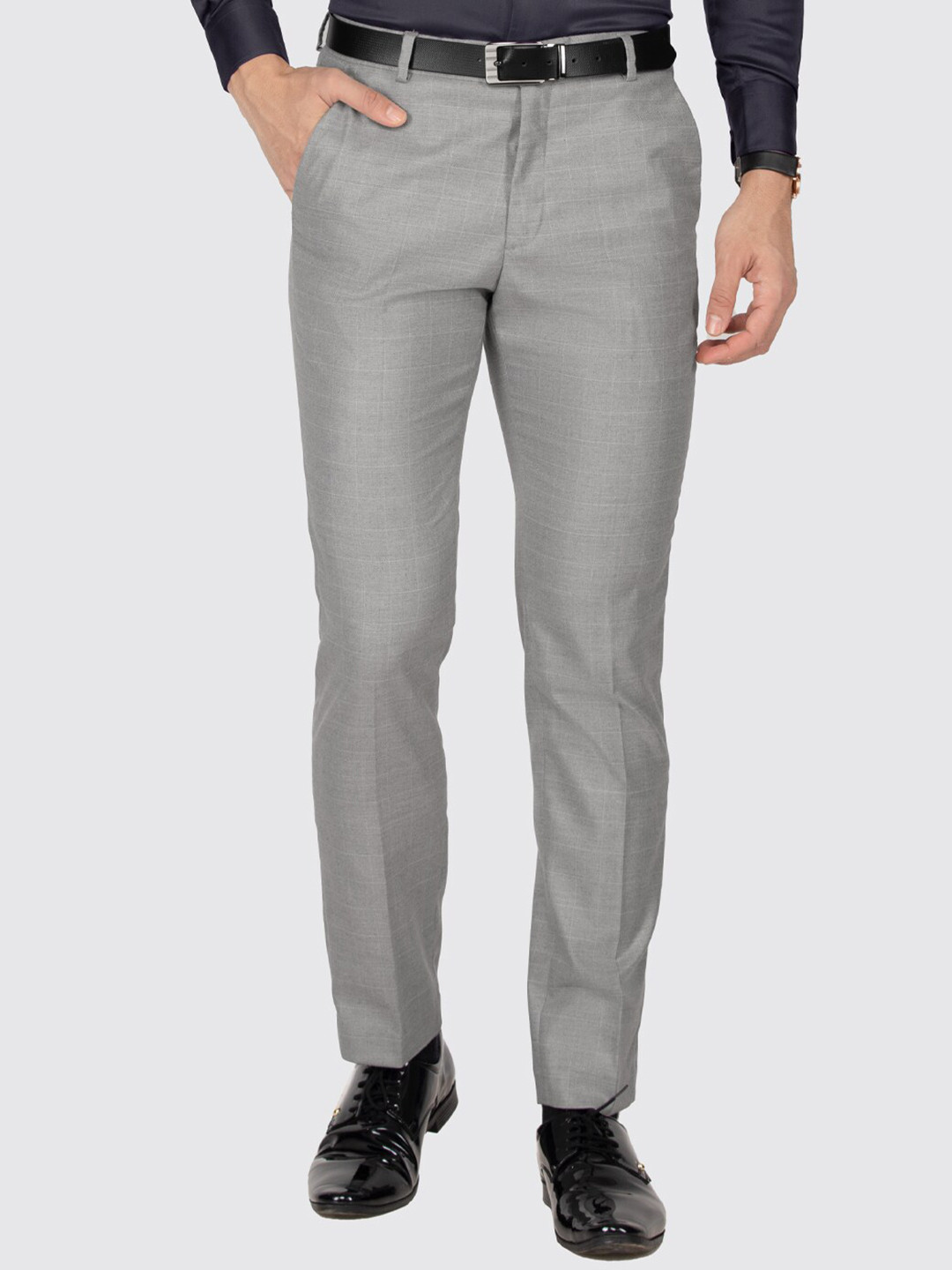 

Berkshire Men Checked Smart Slim Fit Formal Trousers, Grey