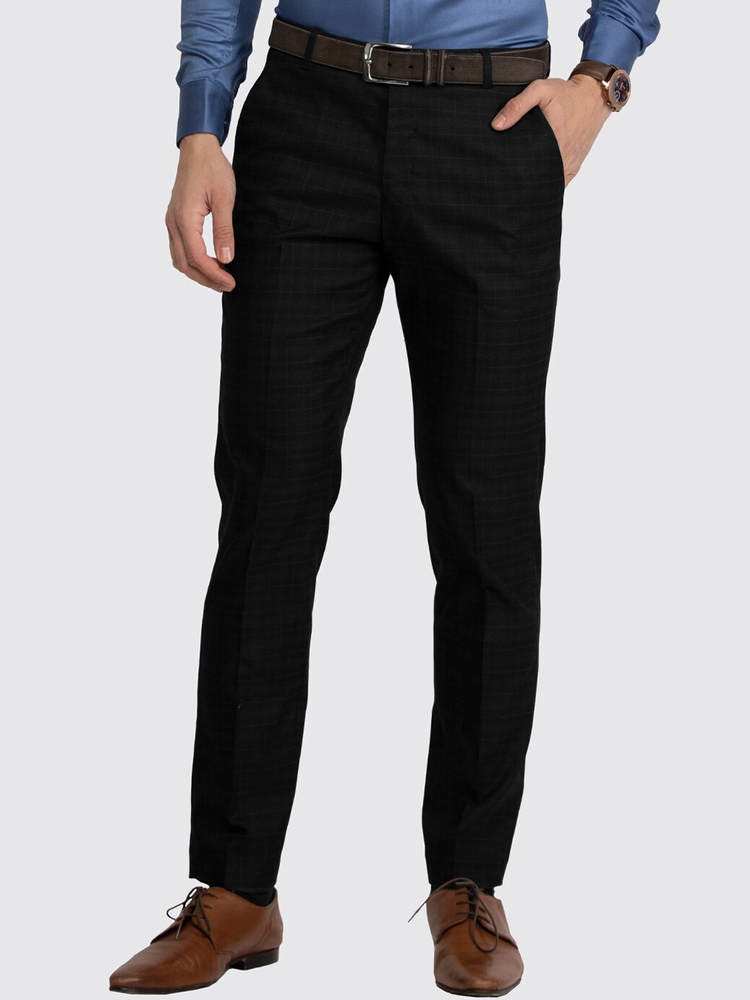 

Berkshire Men Checked Smart Slim Fit Formal Trousers, Black