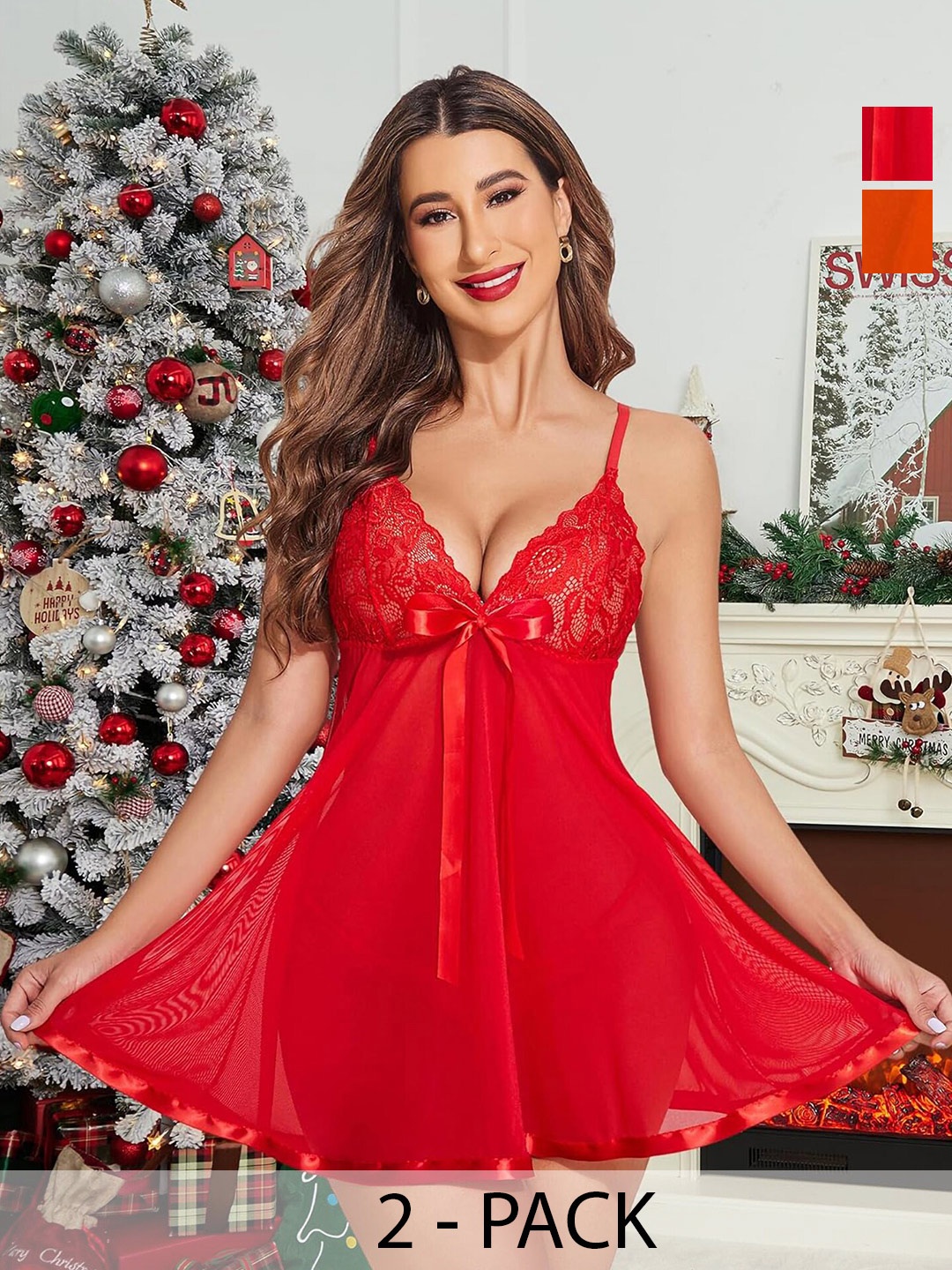

In-Curve Net Baby Doll, Red