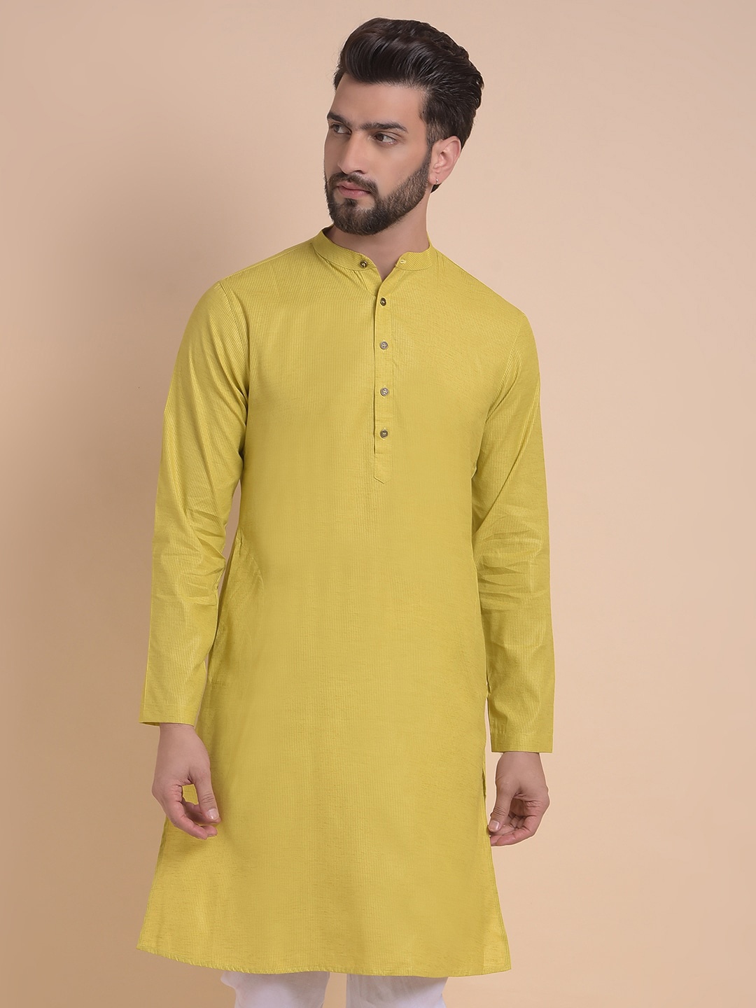 

Anouk Green Band Collar Jacquard Kurta, Olive