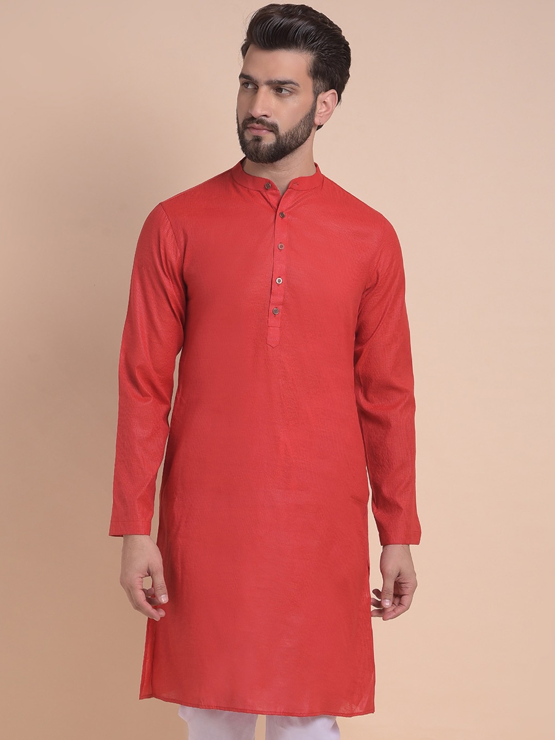 

Anouk Red Band Collar Jacquard Kurta