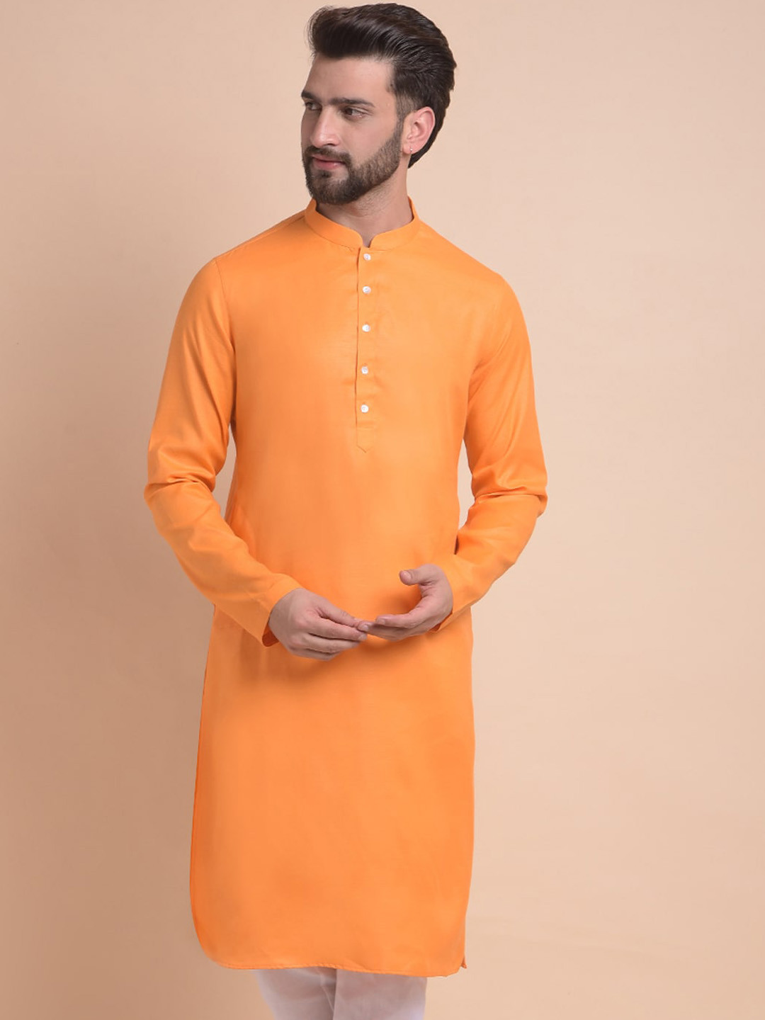 

Anouk Mandarin Collar Cotton Silk Straight Kurta, Orange