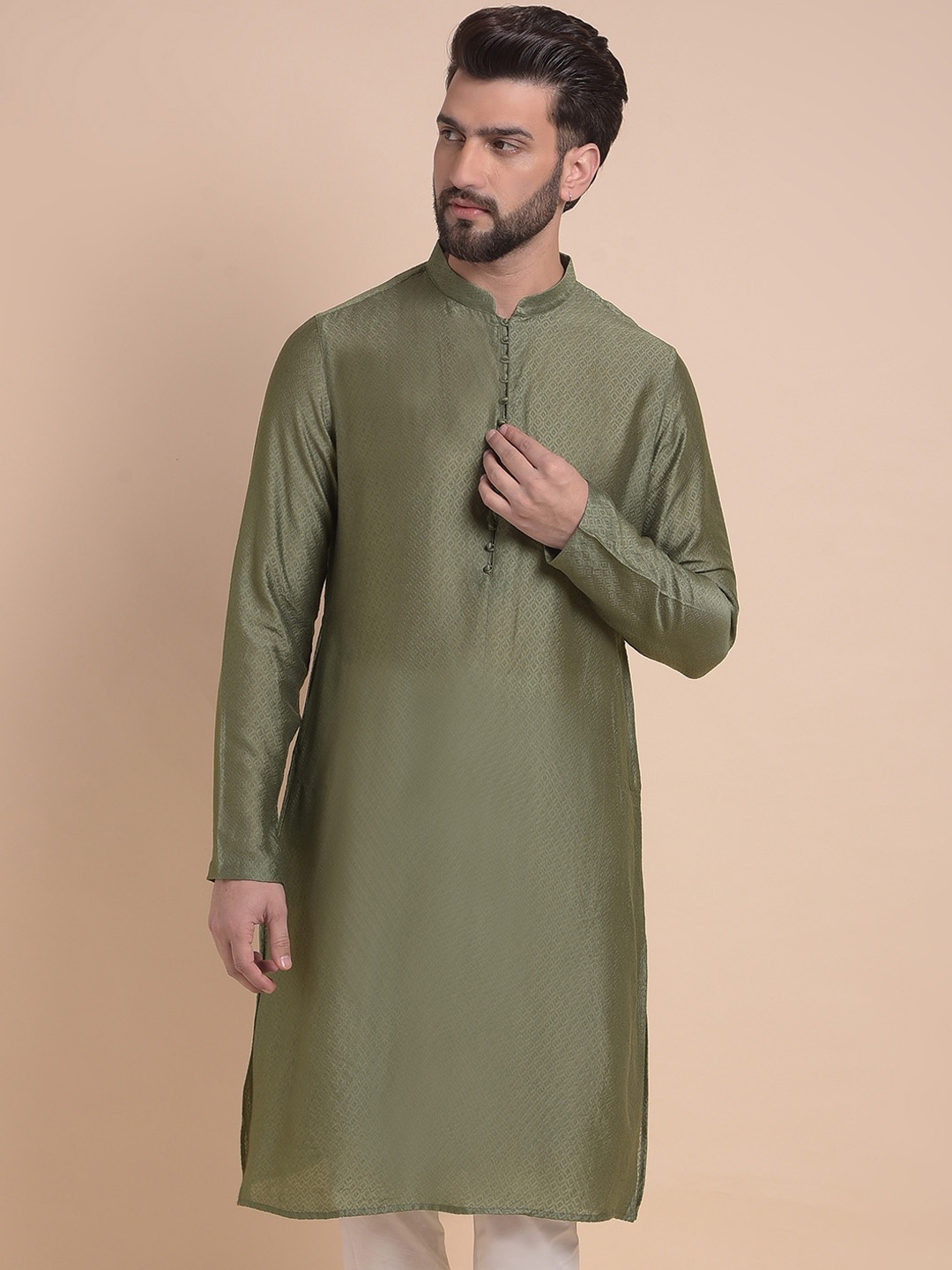 

Anouk Green Ethnic Motifs Woven Design Jacquard Kurta