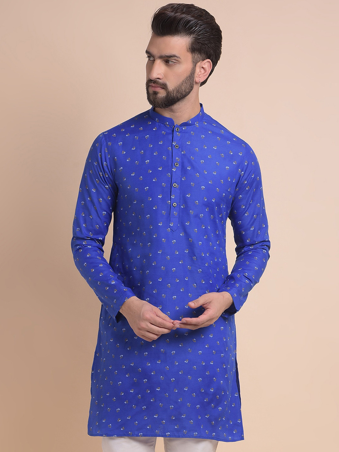 

Anouk Men Ethnic Motifs Printed Mandarin Collar Straight Kurta, Blue