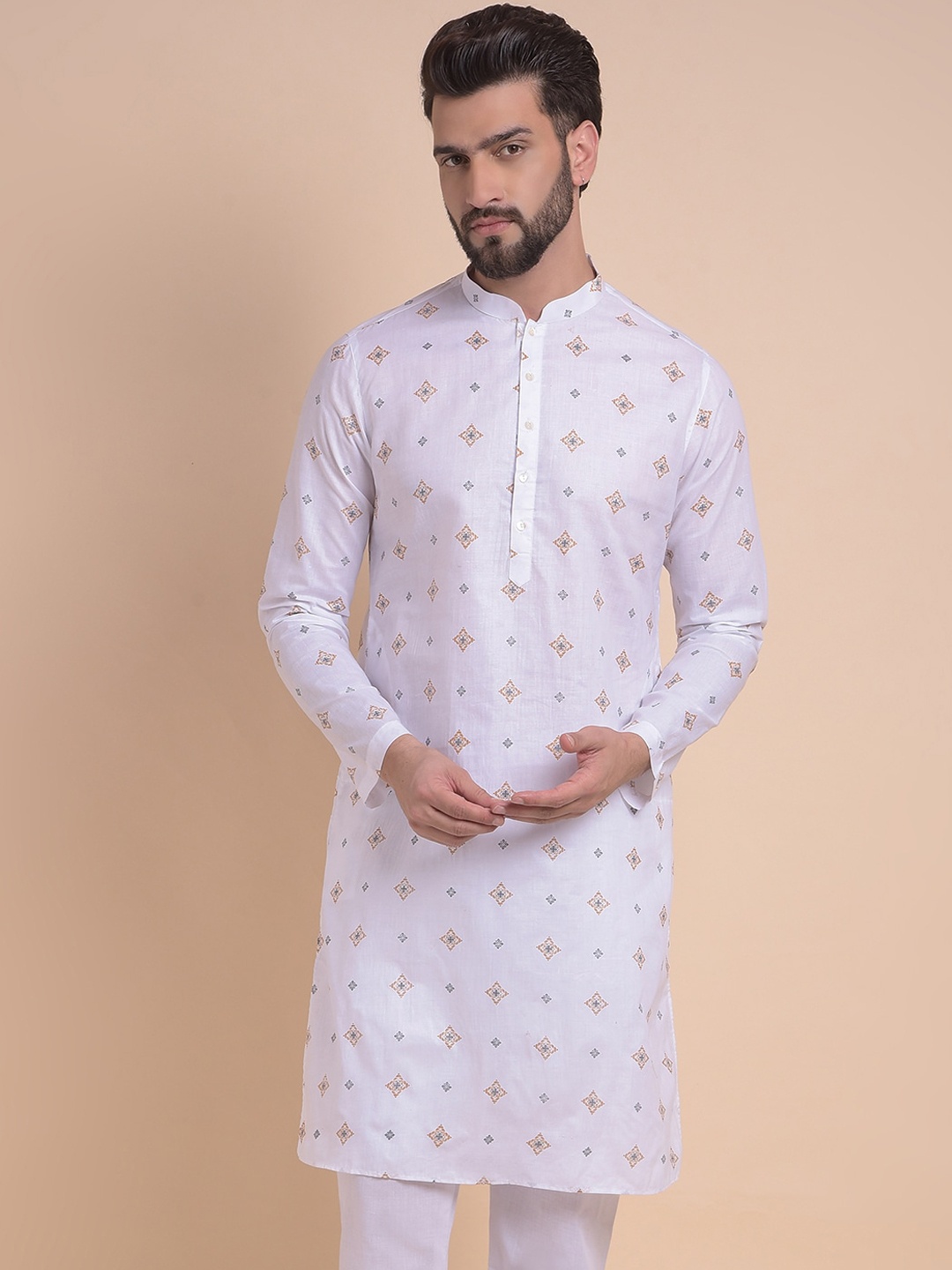 

Anouk White Ethnic Motifs Printed Mandarin Collar Straight Kurta