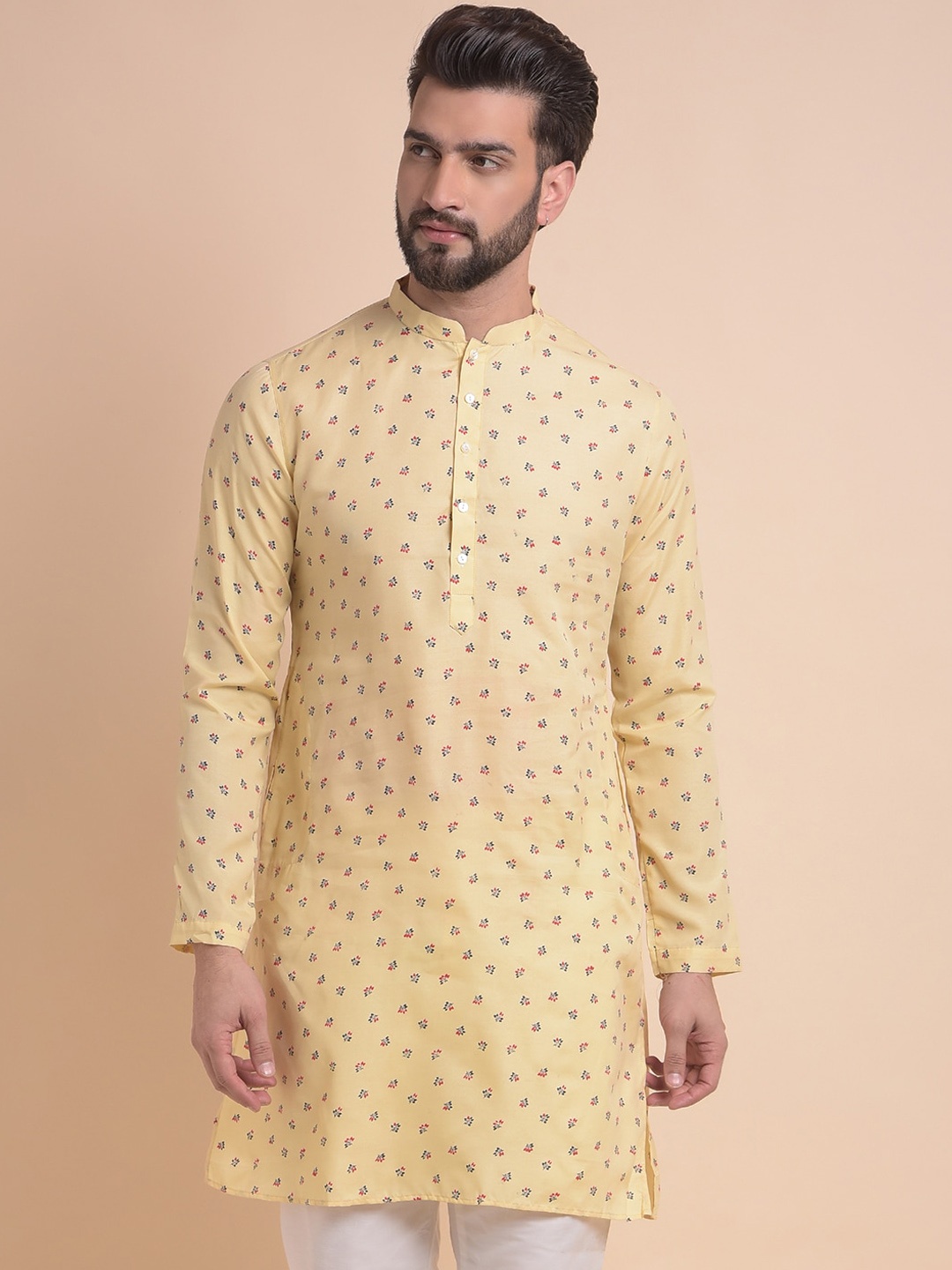 

Anouk Cream Coloured Ethnic Motifs Printed Mandarin Collar Straight Kurta