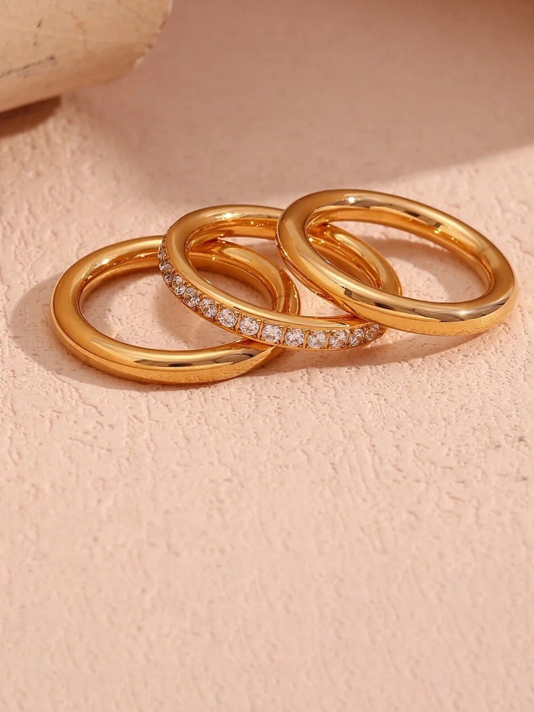 

Inaya Set Of 3 Gold-Plated Cubic Zirconia Studded Finger Rings