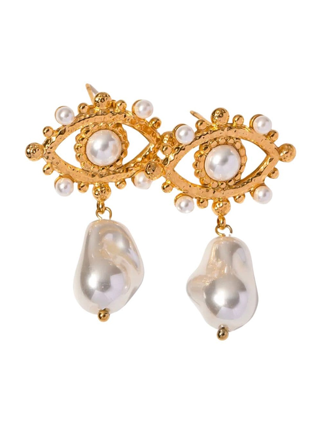 

Inaya 18kt Gold-Plated Stainless Steel Contemporary Pearls Drop Earrings, White