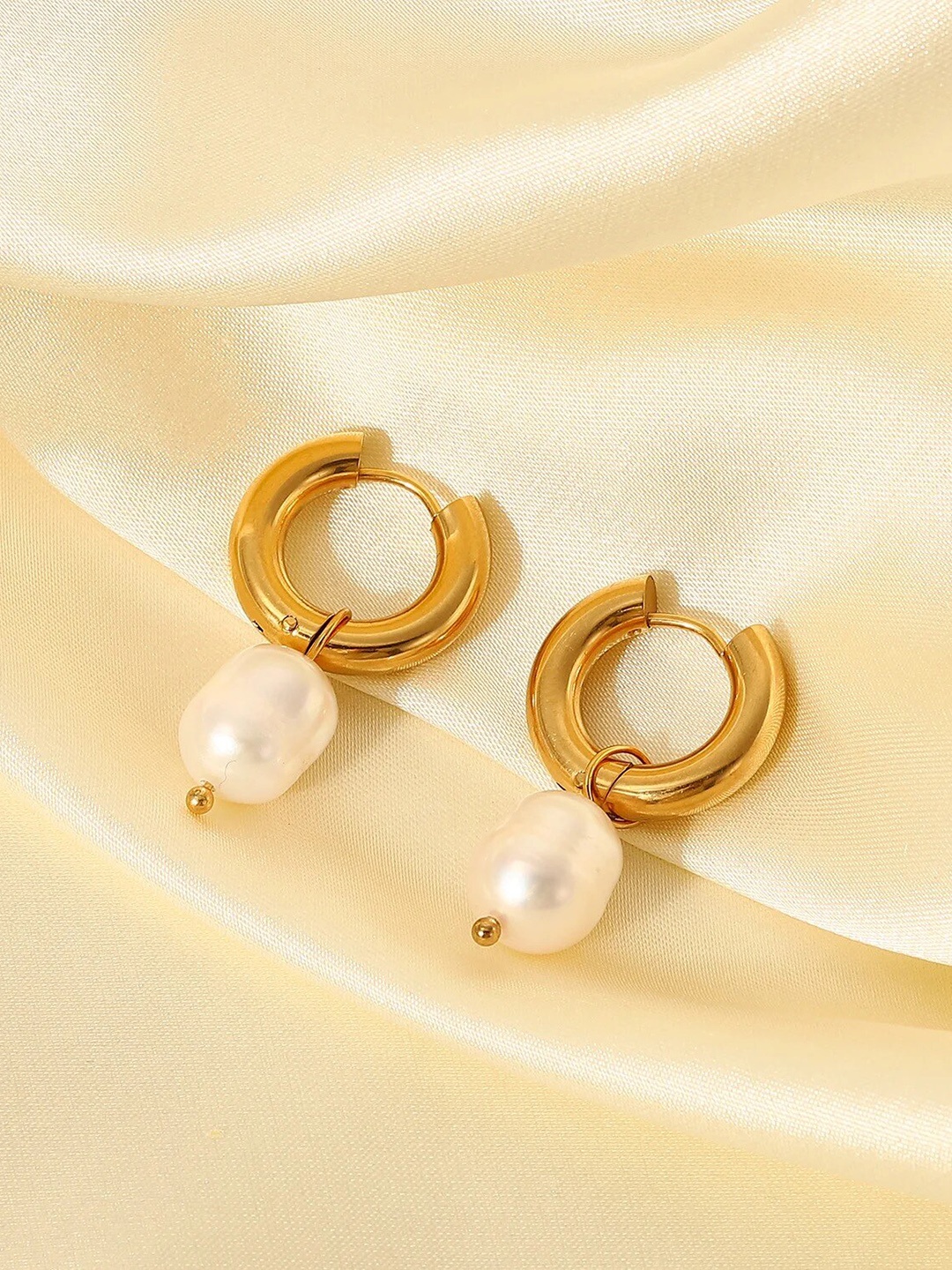 

Inaya 18Kt Gold Plated Stainless Steel Beaded Contemporary Hoop Earrings