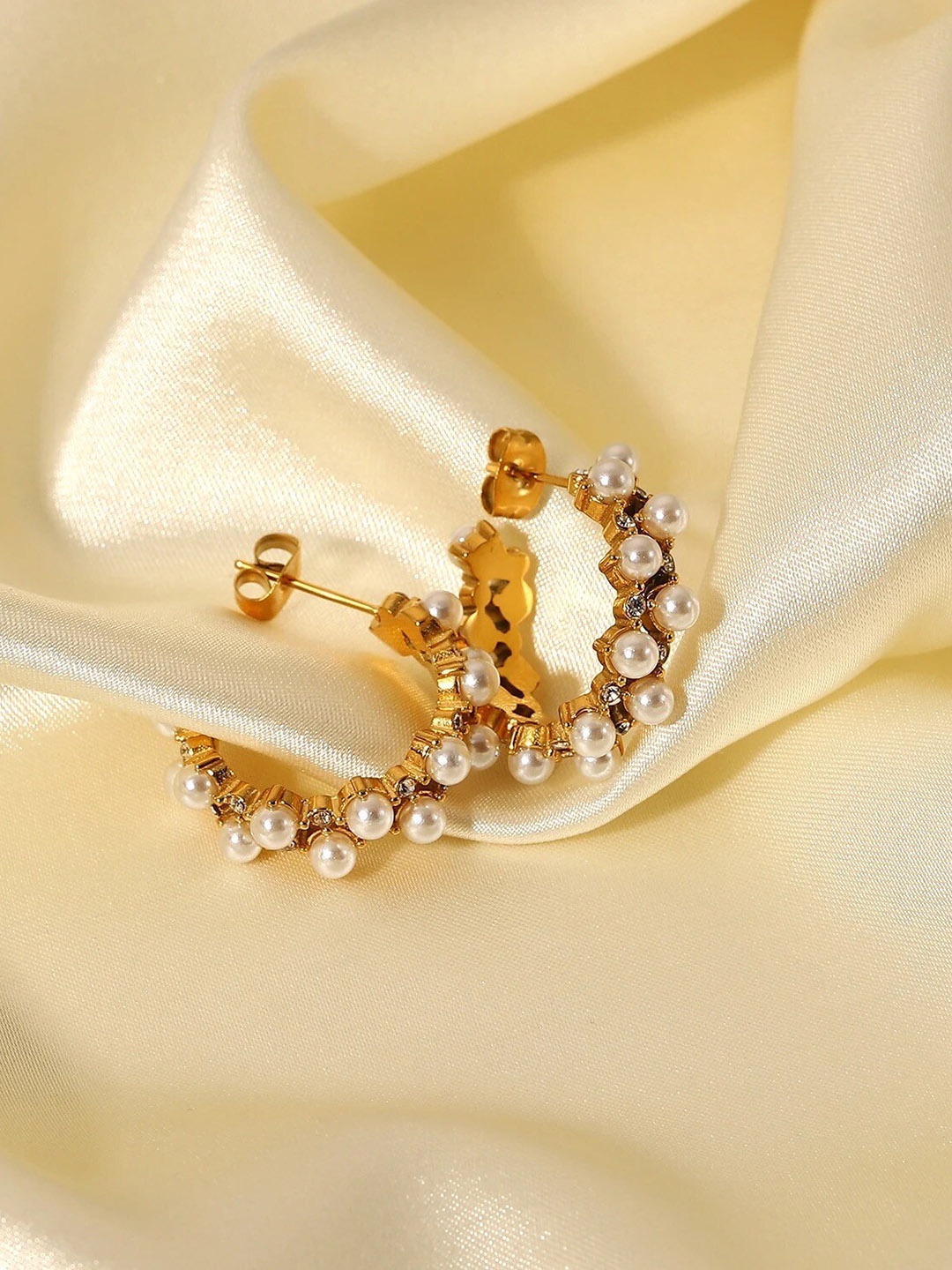 

Inaya 18kt Gold Plated Stainless Steel CZ Contemporary Half Hoop Earrings