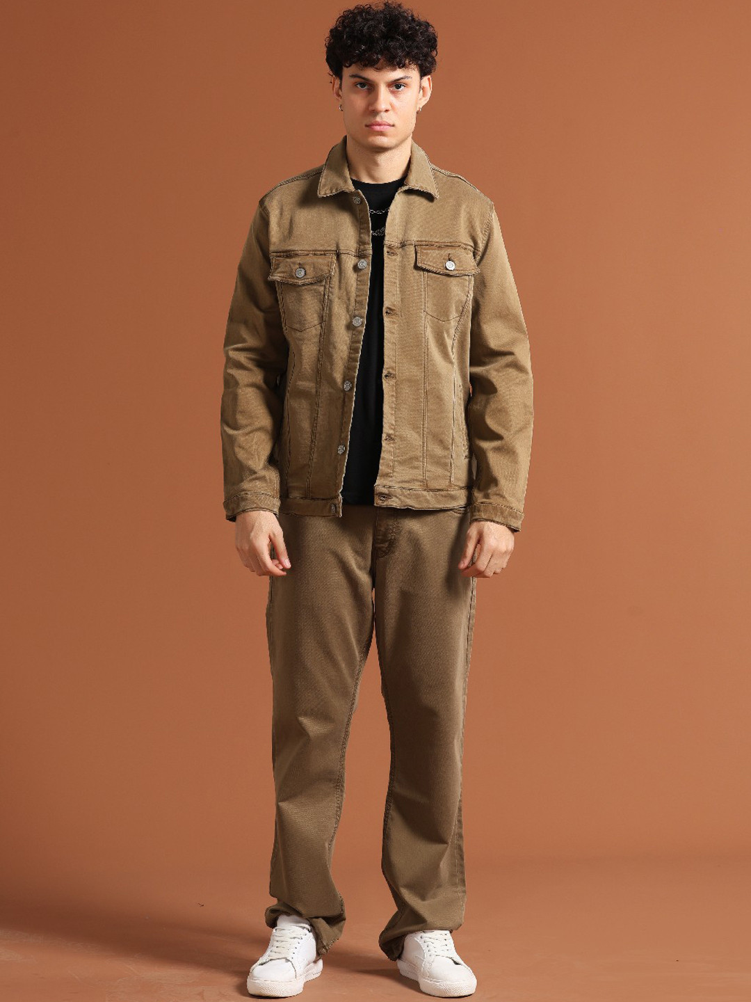 

VUDU Spread Collar Denim Jacket, Khaki