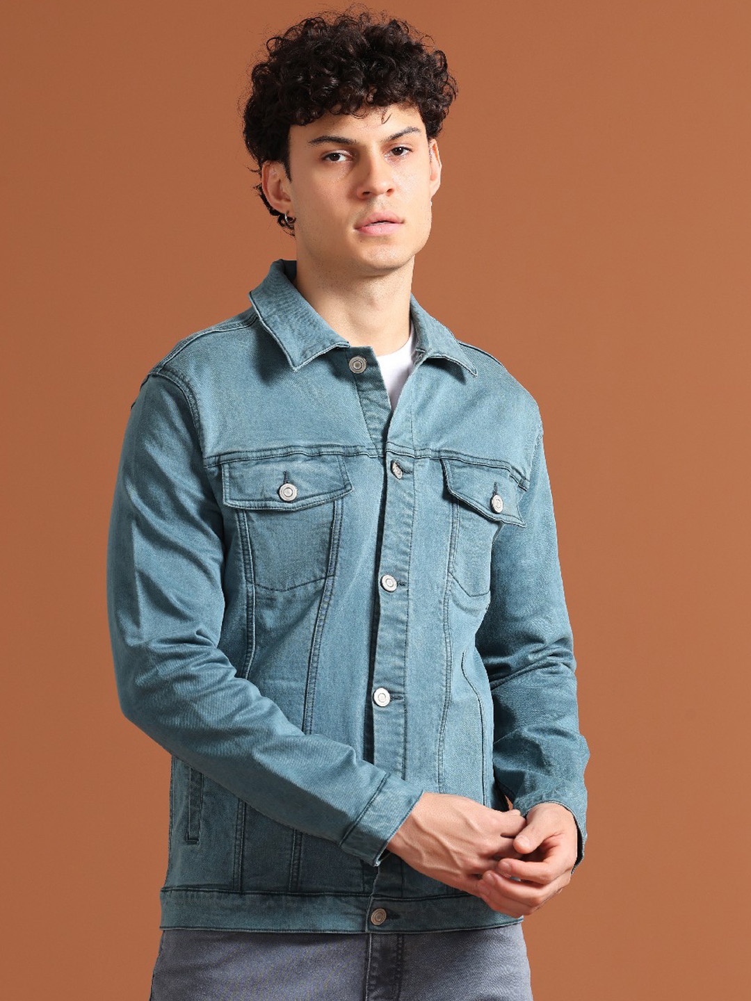 

VUDU Spread Collar Denim Jacket, Navy blue