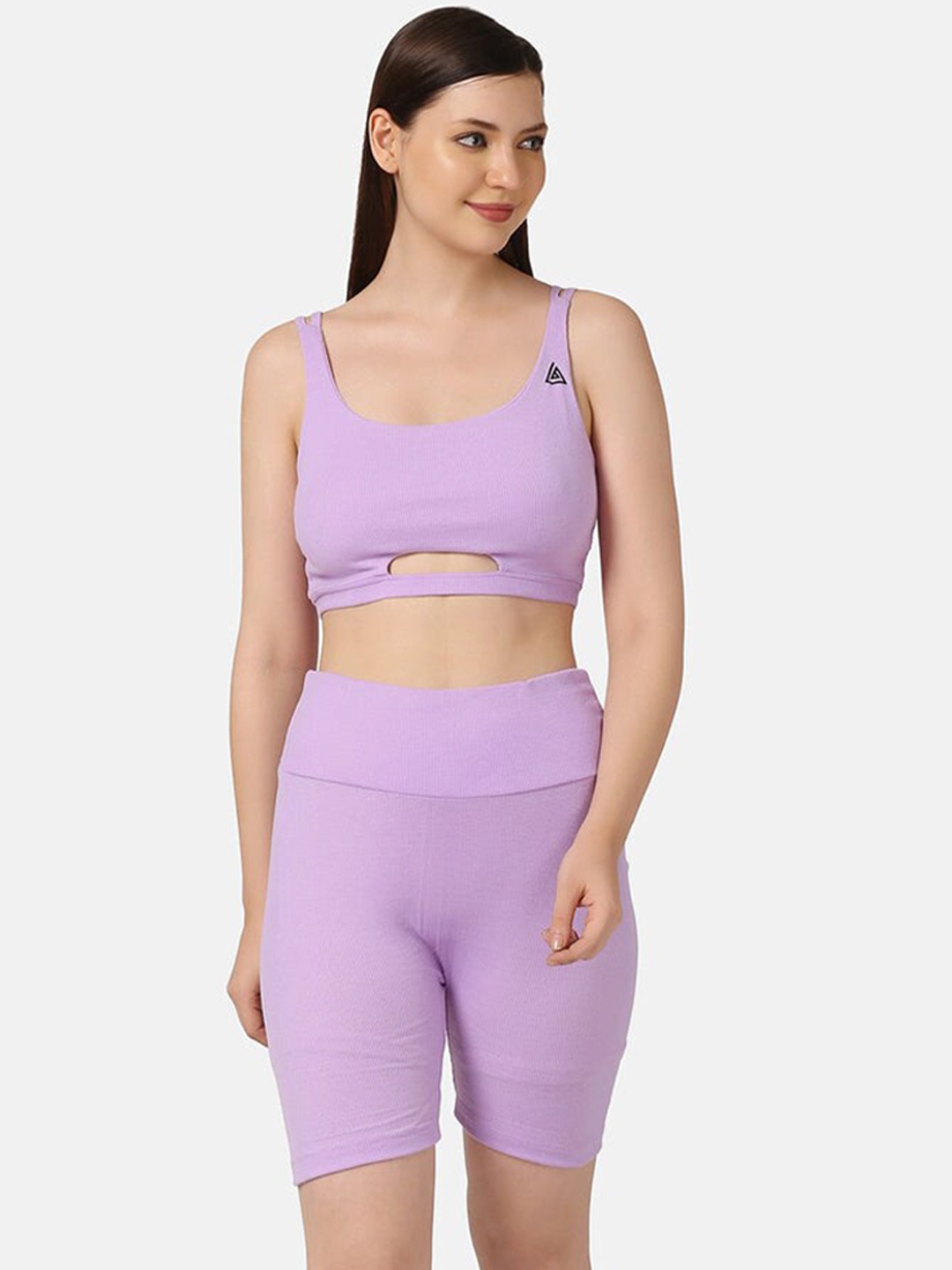 

Aesthetic Bodies Shoulder Straps Crop Top with Mid-Rise Shorts, Lavender