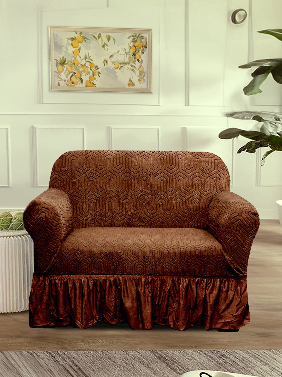 

Cortina Brown Jacquard 1 Piece Sofa Cover With Arms