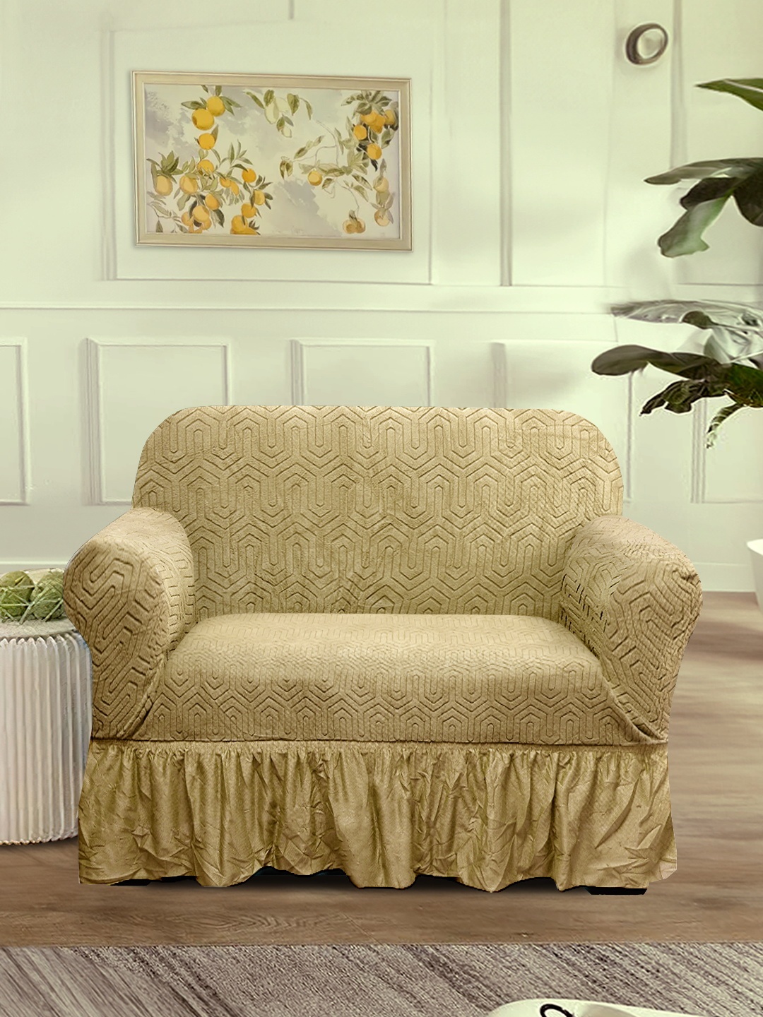 

Cortina Cream-Coloured Jacquard 1 Piece Sofa Cover With Arms