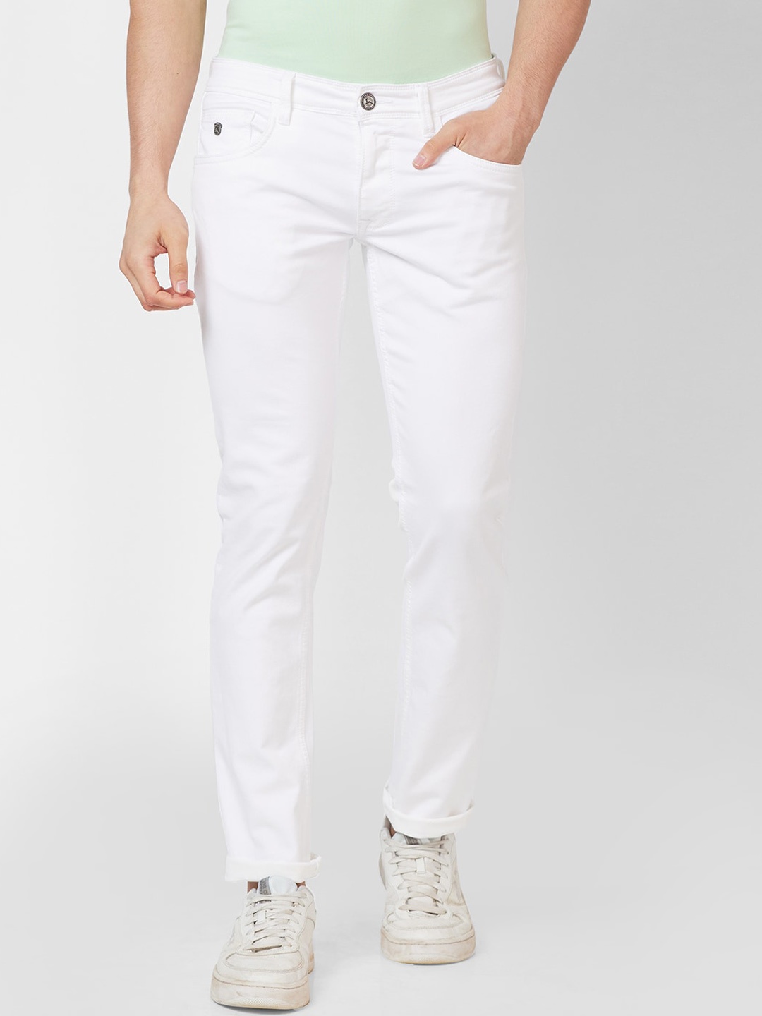 

Parx Men Tapered Fit Low-Rise Clean Look Jeans, White