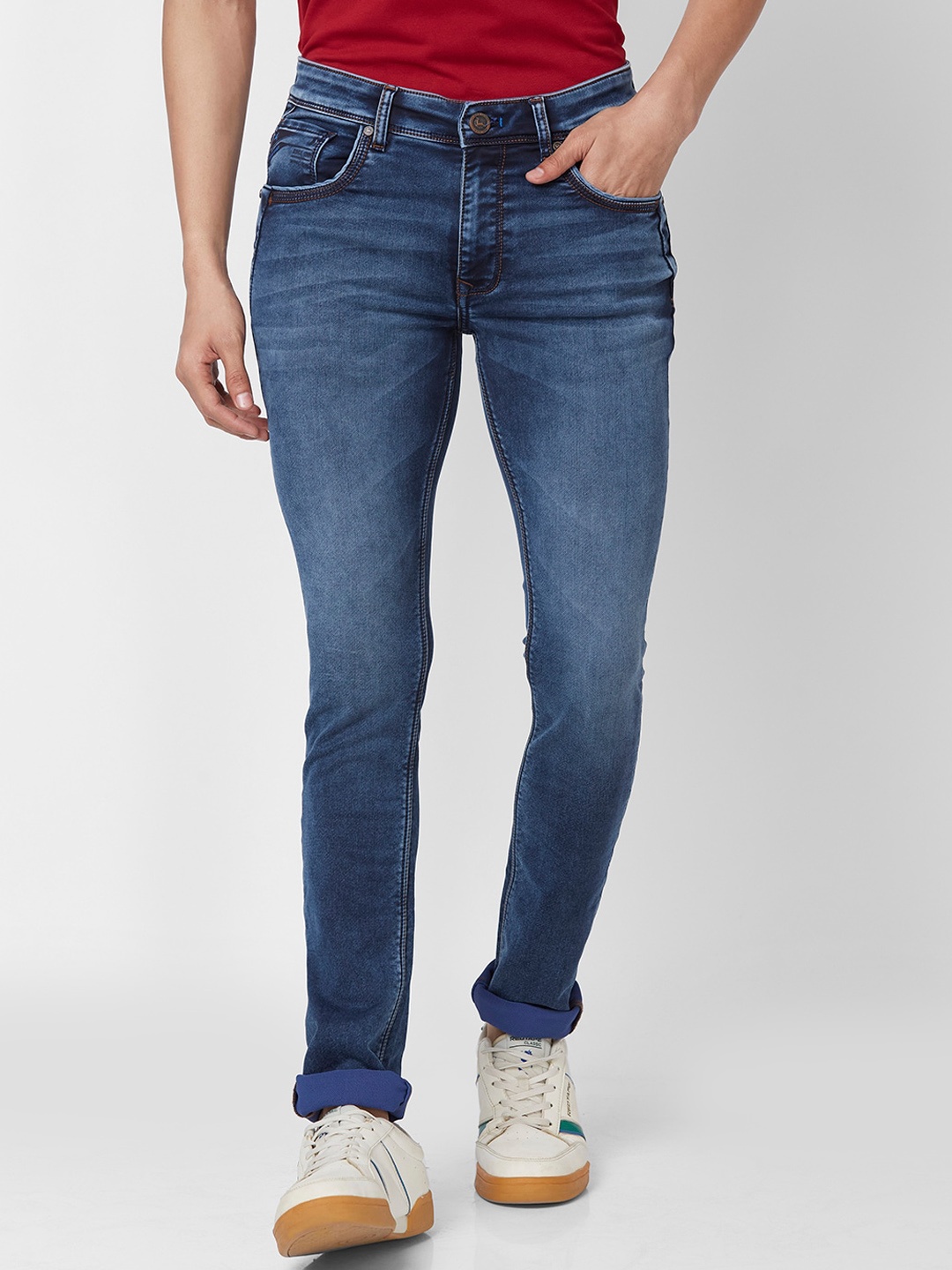 

Parx Men Skinny Fit Clean Look Low-Rise Light Fade Stretchable Jeans, Blue