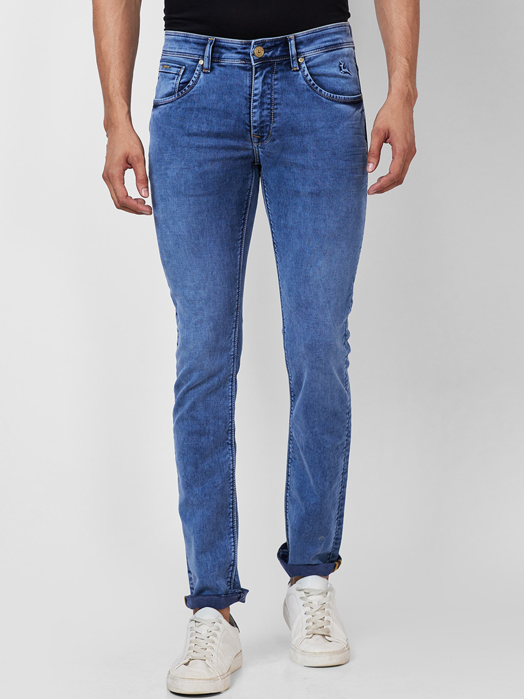 

Parx Men Tapered Fit Clean Look Low-Rise Heavy Fade Stretchable Jeans, Blue