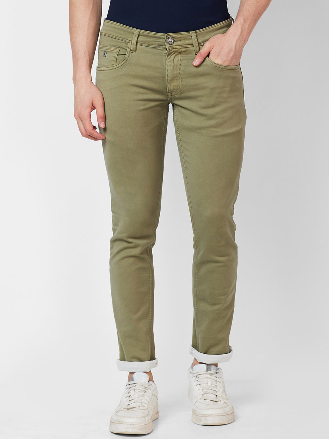 

Parx Men Tapered Fit Low-Rise Clean Look Jeans, Green